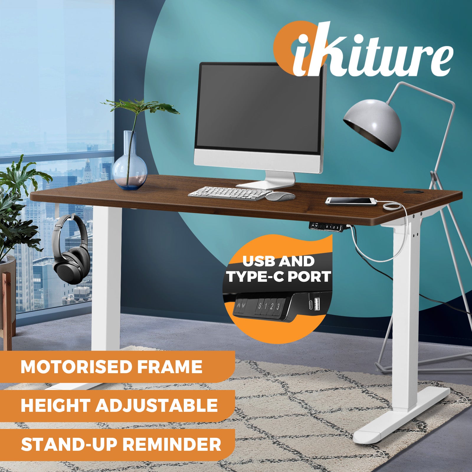 Oikiture Standing Desk Height Adjustable Motorised Electric Sit Stand Table 140cm - Sunyee