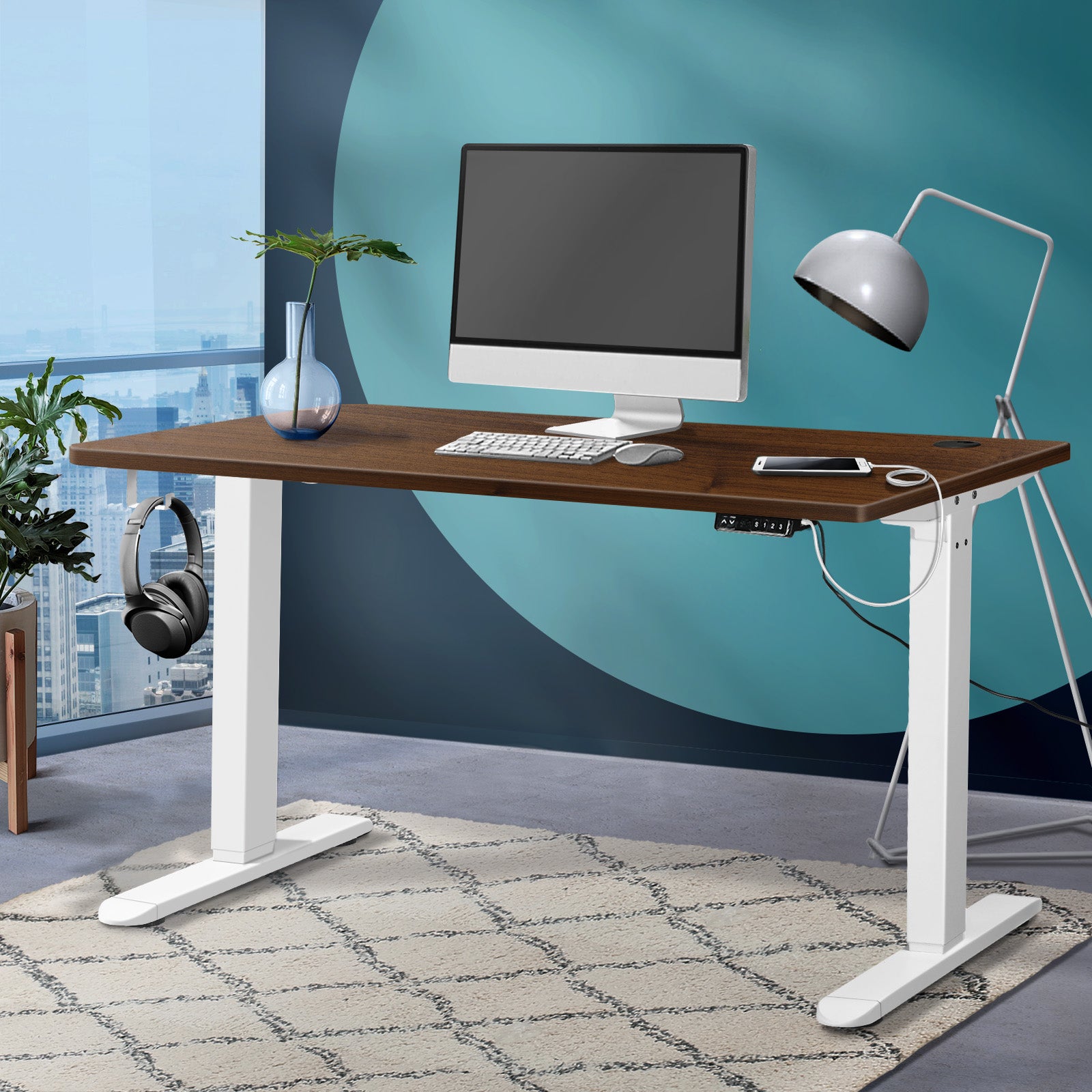 Oikiture Standing Desk Height Adjustable Motorised Electric Sit Stand Table 140cm - Sunyee