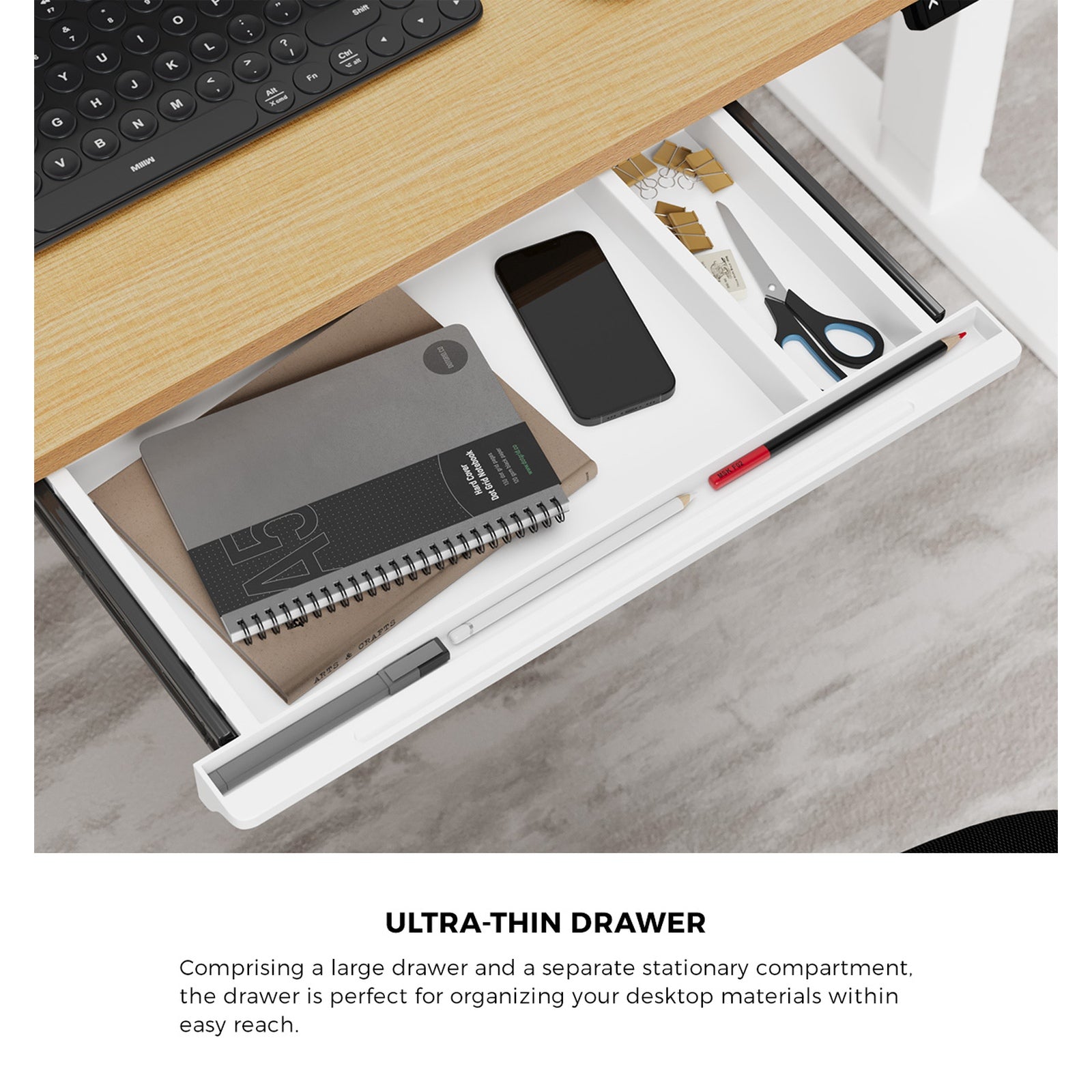 Oikiture 160cm Standing Desk With Drawer Motorized Adjustable Office Table White - Sunyee