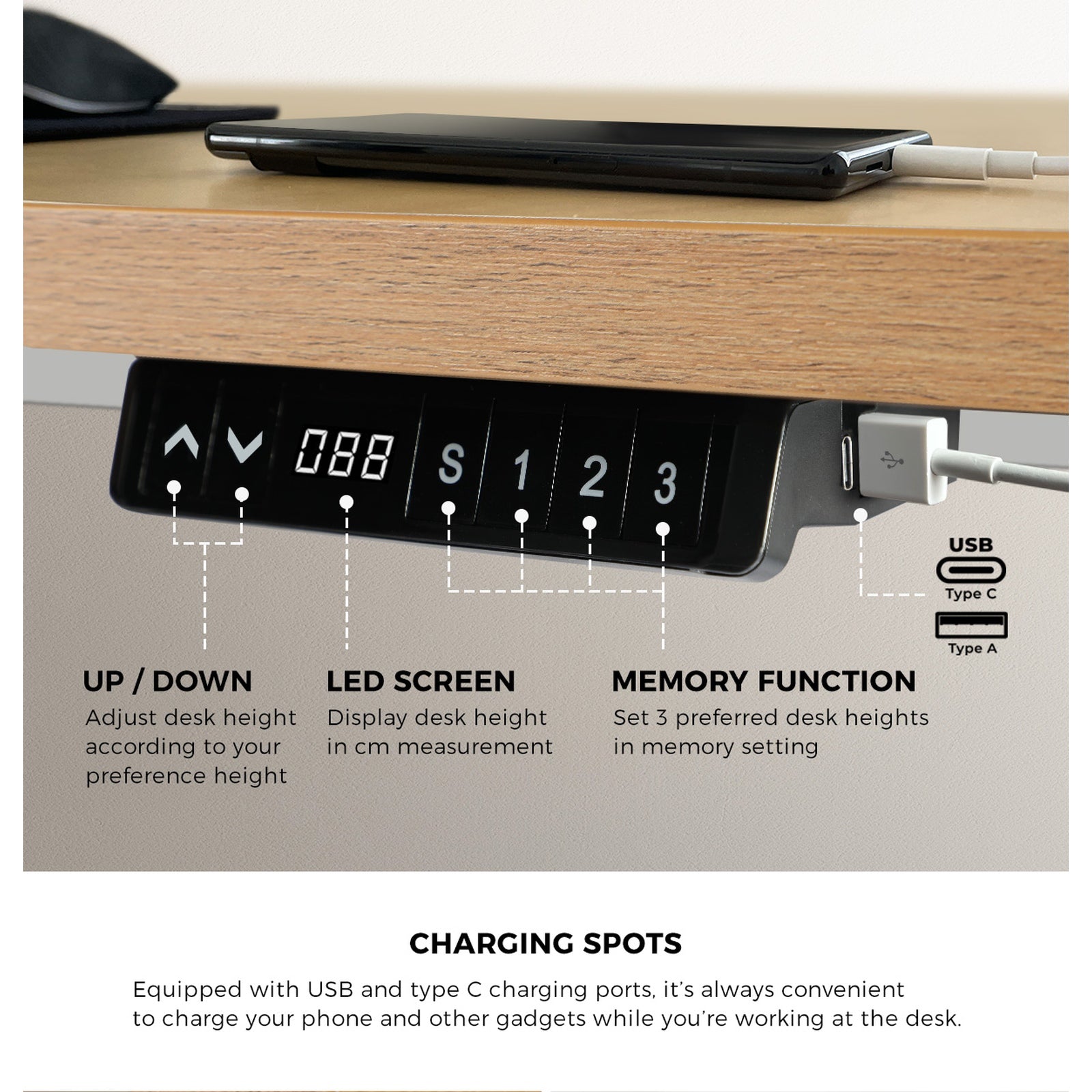 Oikiture 160cm Standing Desk With Drawer Motorized Adjustable Office Table White - Sunyee
