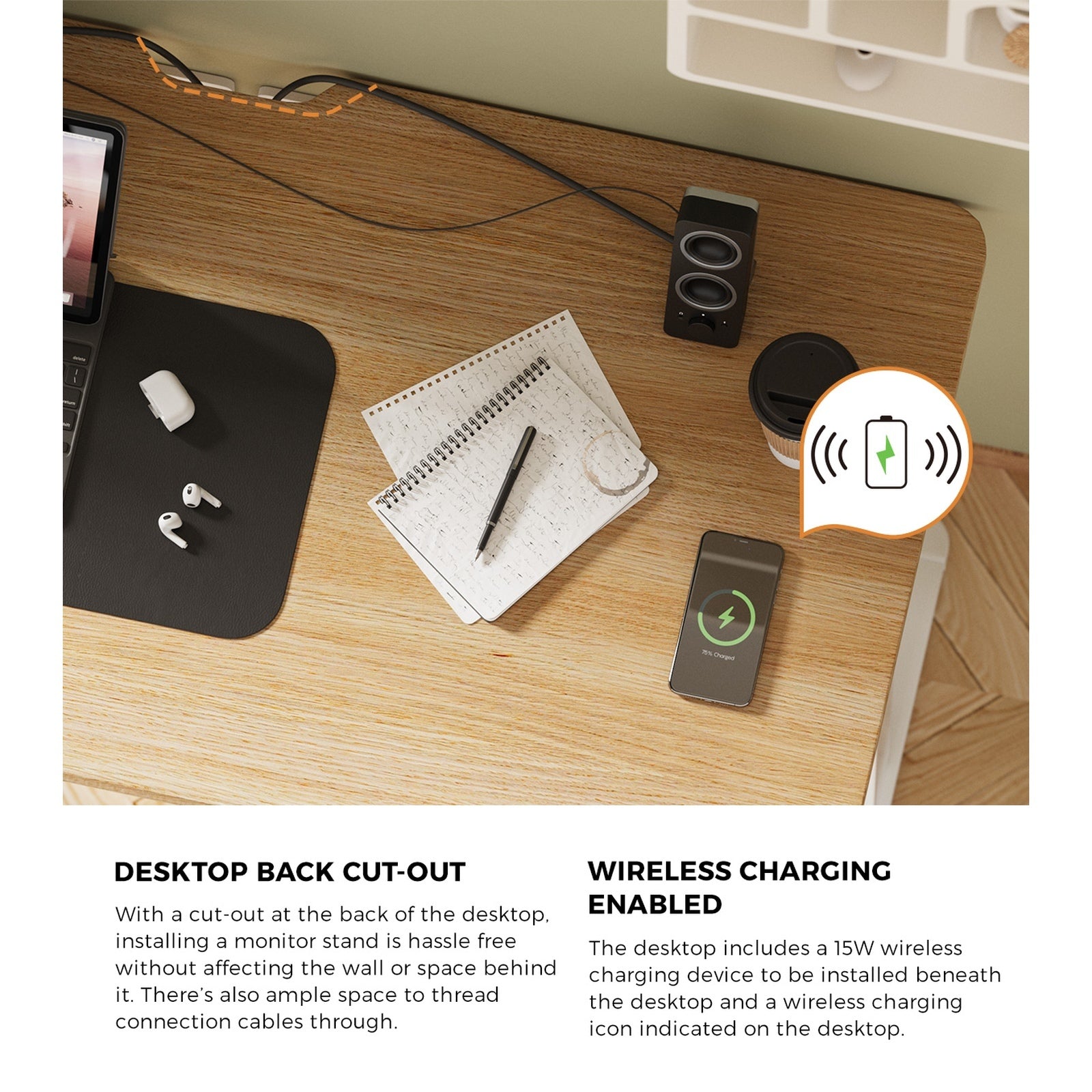 Oikiture Electric Standing Desk With Wireless Charging Single White Motor 140CM