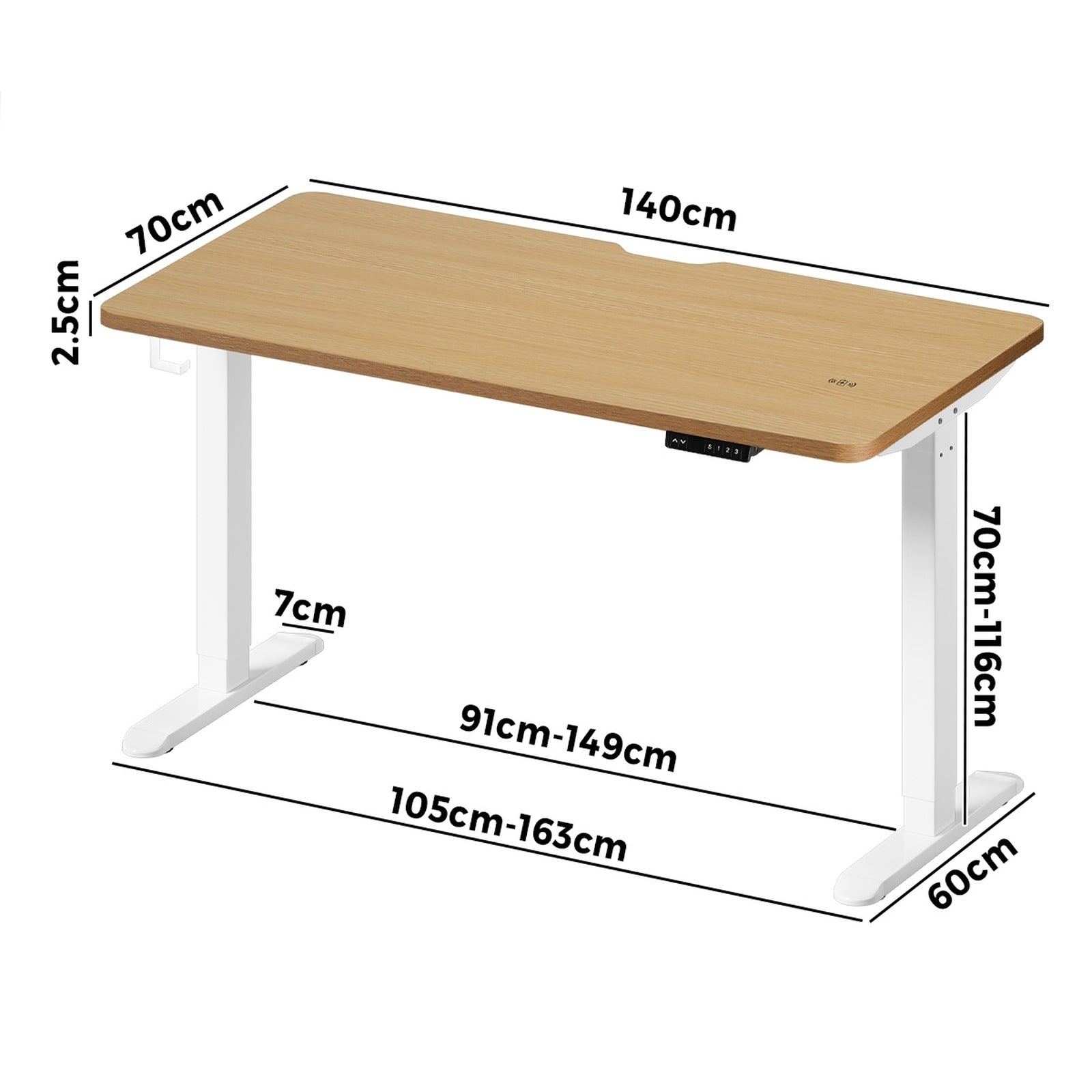 Oikiture Electric Standing Desk With Wireless Charging Single White Motor 140CM