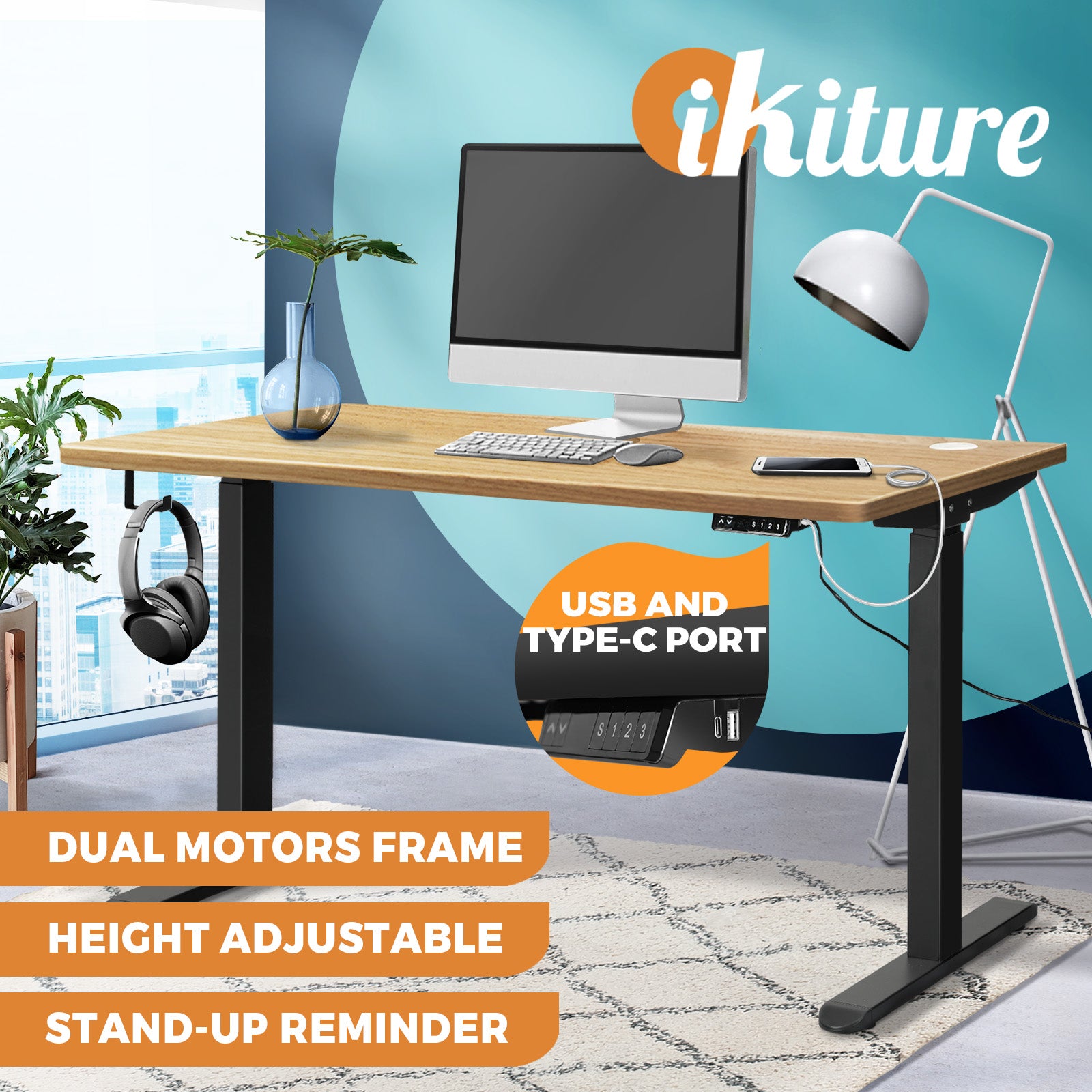 Oikiture Height Adjustable Standing Desk Electric Dual Motor Sit Stand Up 120cm - Sunyee