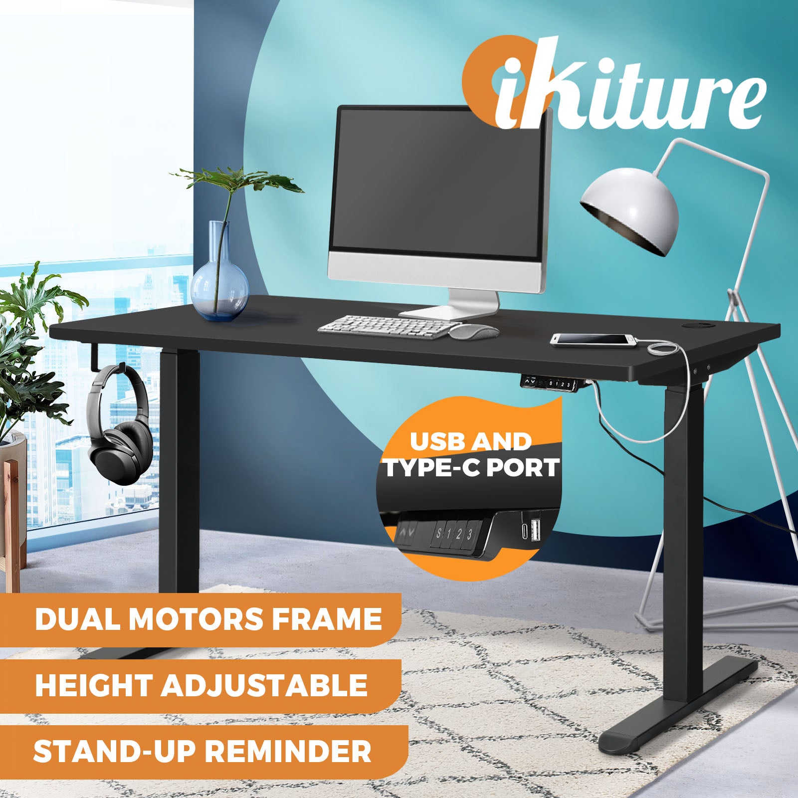Oikiture Standing Desk Dual Motor Electric Stand Table Height Adjustable 140cm - Sunyee