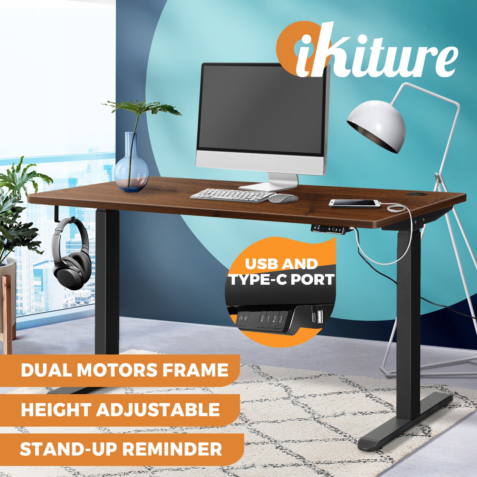 Oikiture Standing Desk Height Adjustable Dual Motor Electric Stand Table 140cm - Sunyee