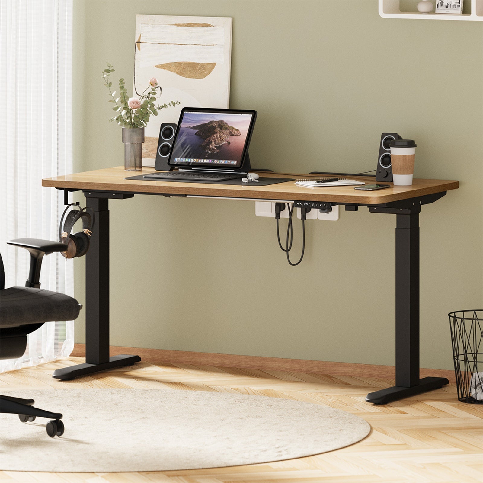Oikiture Electric Standing Desk With Wireless Charging Dual Motor 140CM