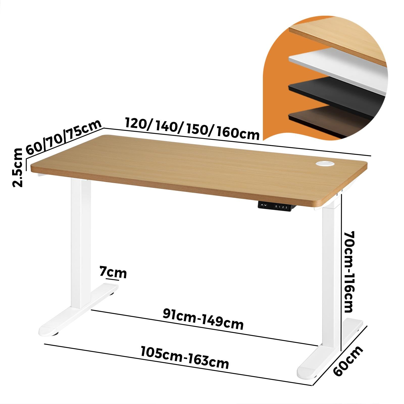 Oikiture Electric Standing Desk Motorised Height Adjustable Office Desk USB Port - Sunyee