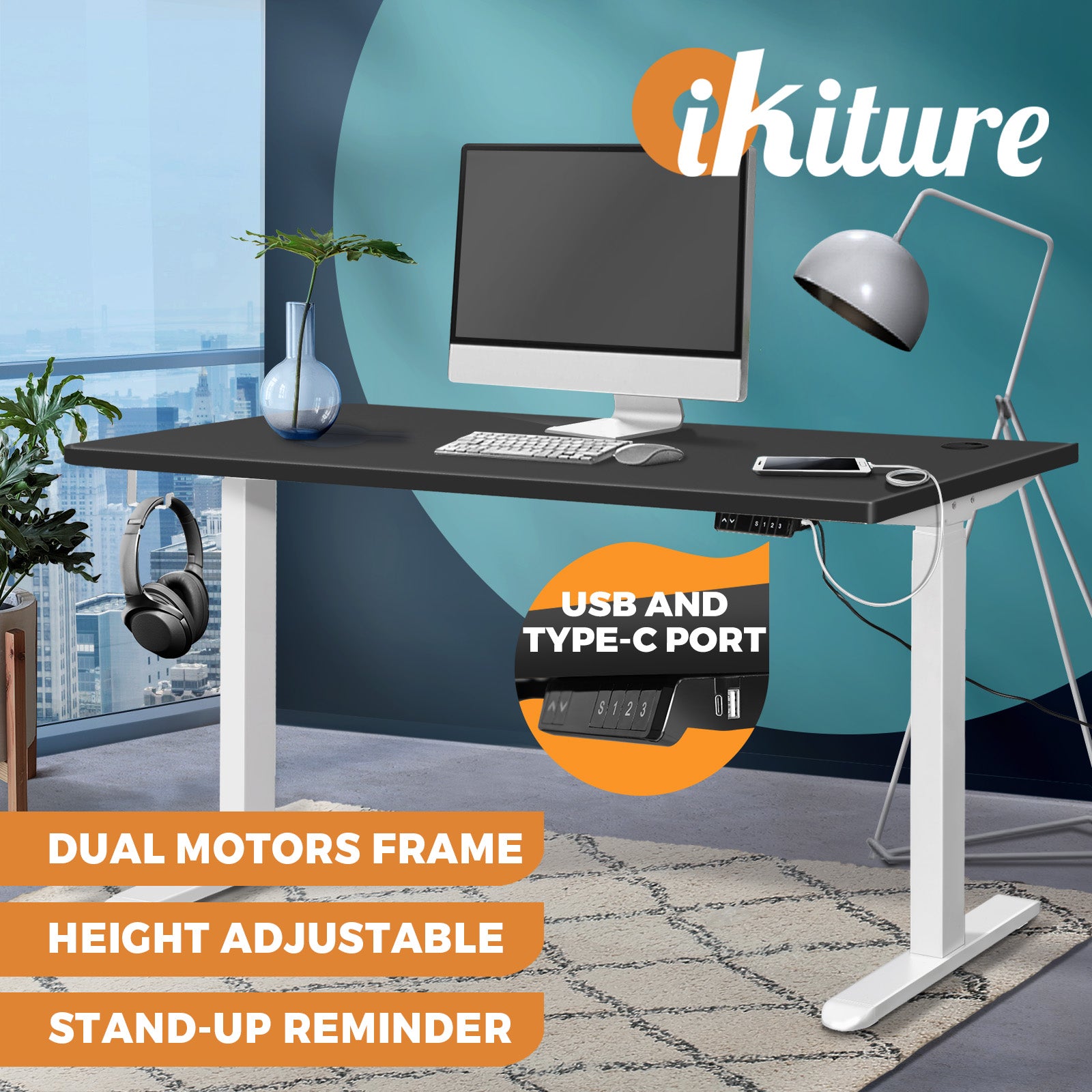 Oikiture Standing Desk Electric Dual Motor Stand Up Height Adjustable 140cm - Sunyee