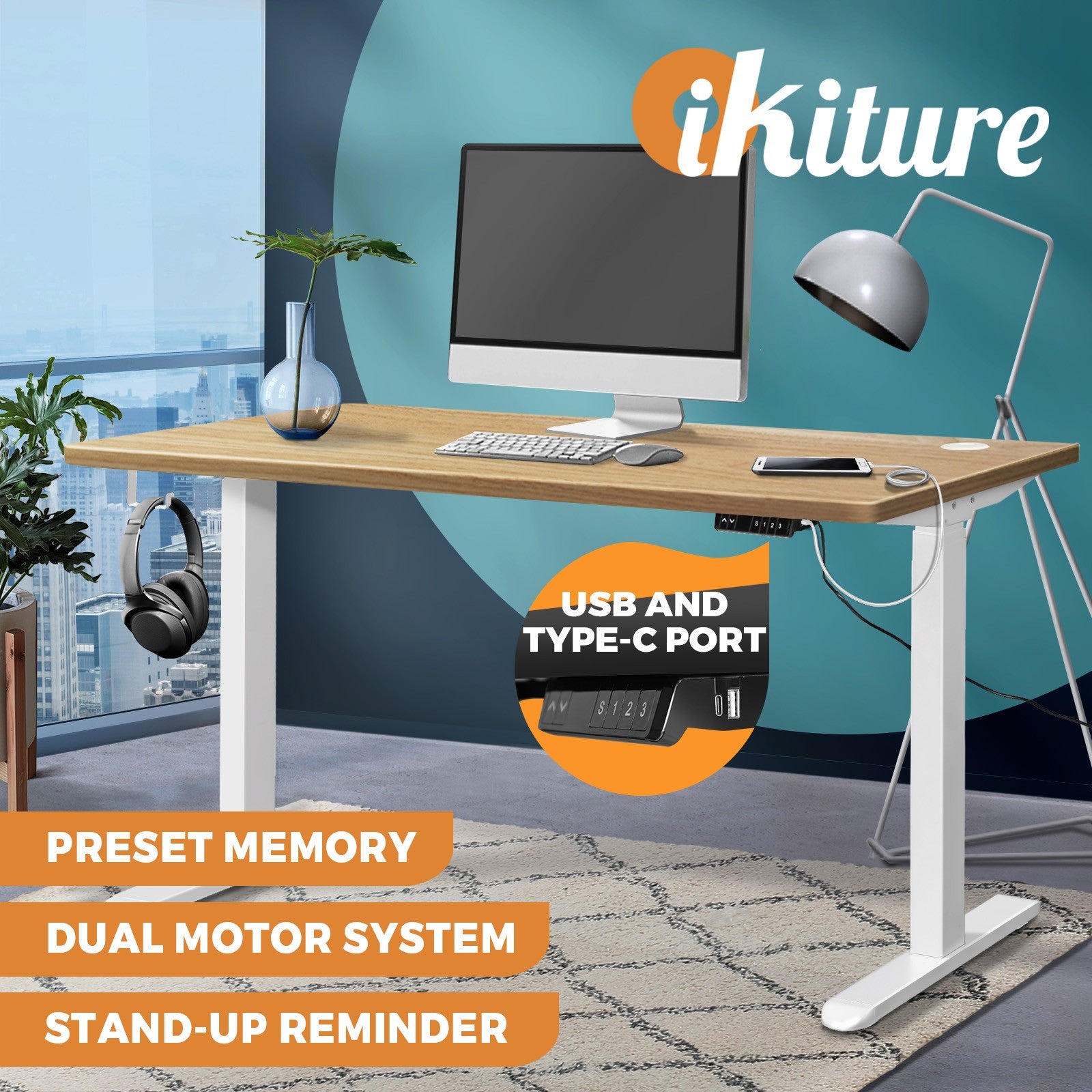 Oikiture Electric Standing Desk Motorised Height Adjustable Sit Stand Table - Sunyee