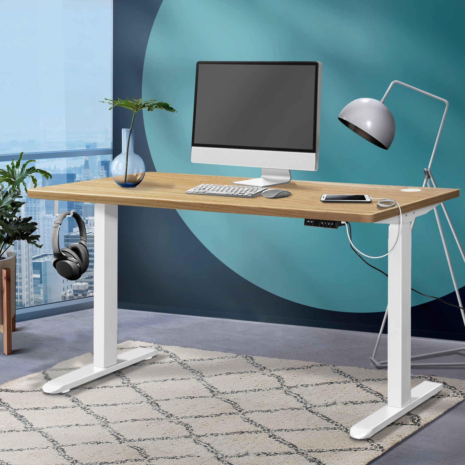 Oikiture Standing Desk Electric Height Adjustable Stand Office Dual Motor 140cm - Sunyee