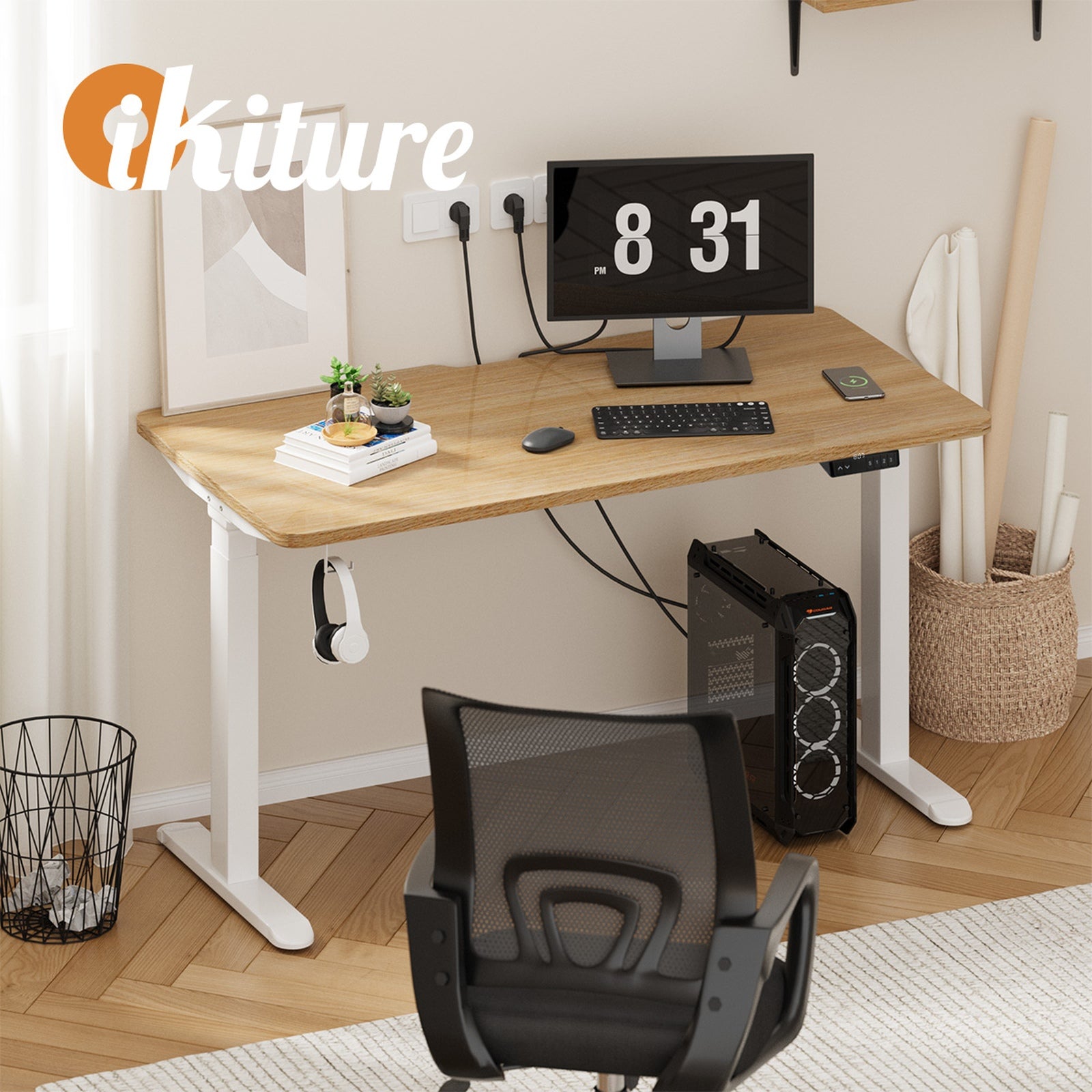 Oikiture Electric Standing Desk With Wireless Charging Dual Motor 140CM