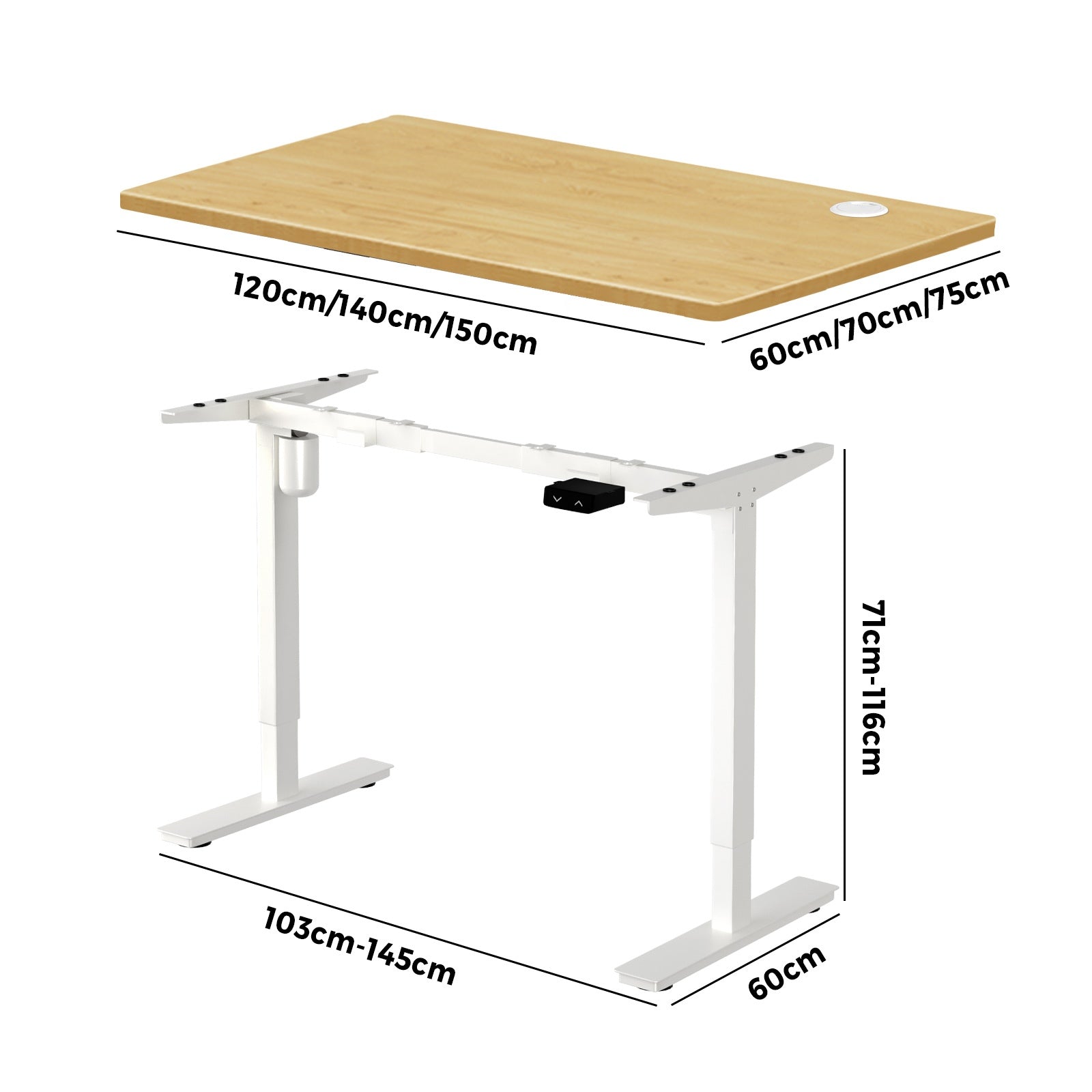 Oikiture Electric Standing Desk Single Motor 120/140/150cm - Sunyee