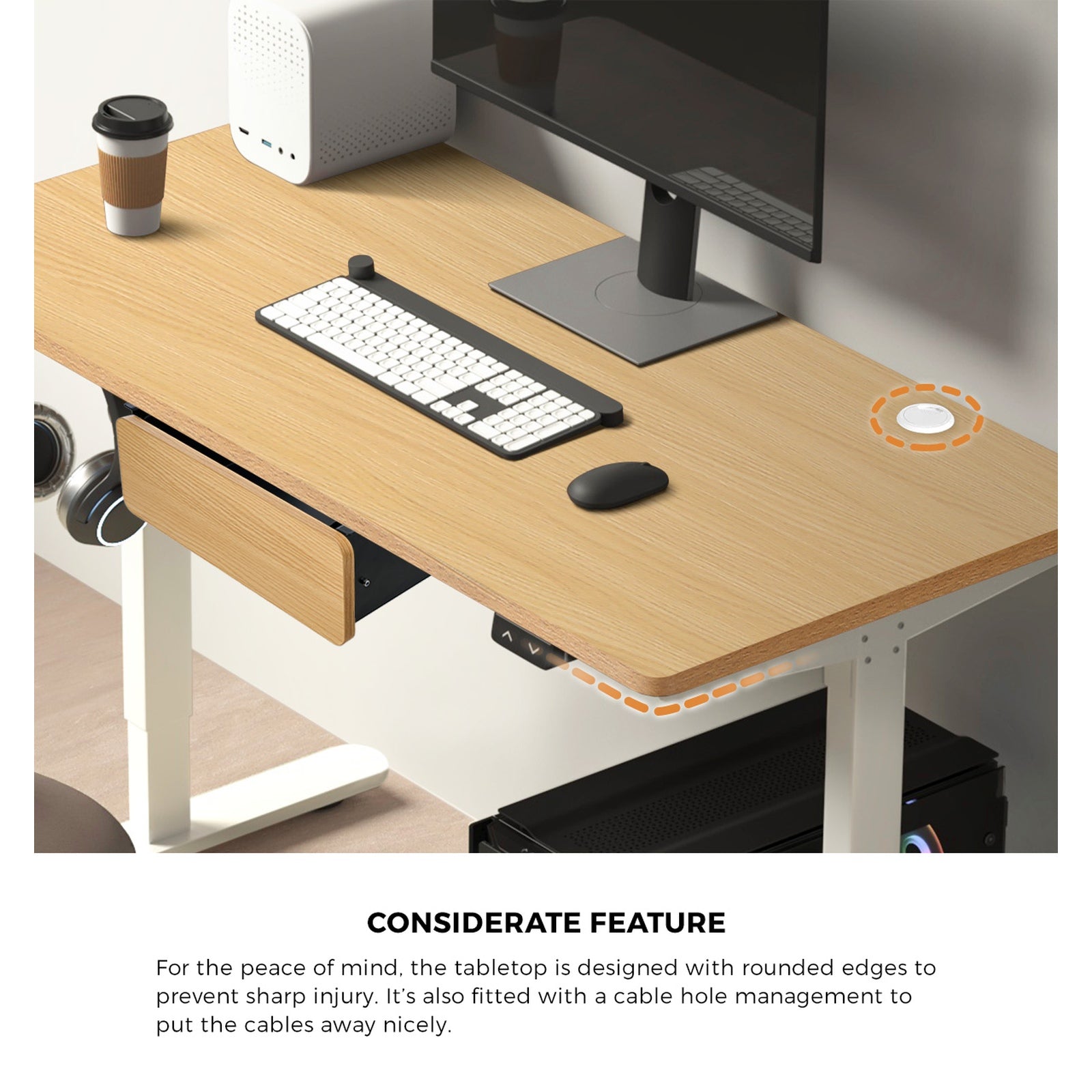 Oikiture 150cm Electric Standing Desk w/ Drawer Motorised Adjustable White Oak - Sunyee