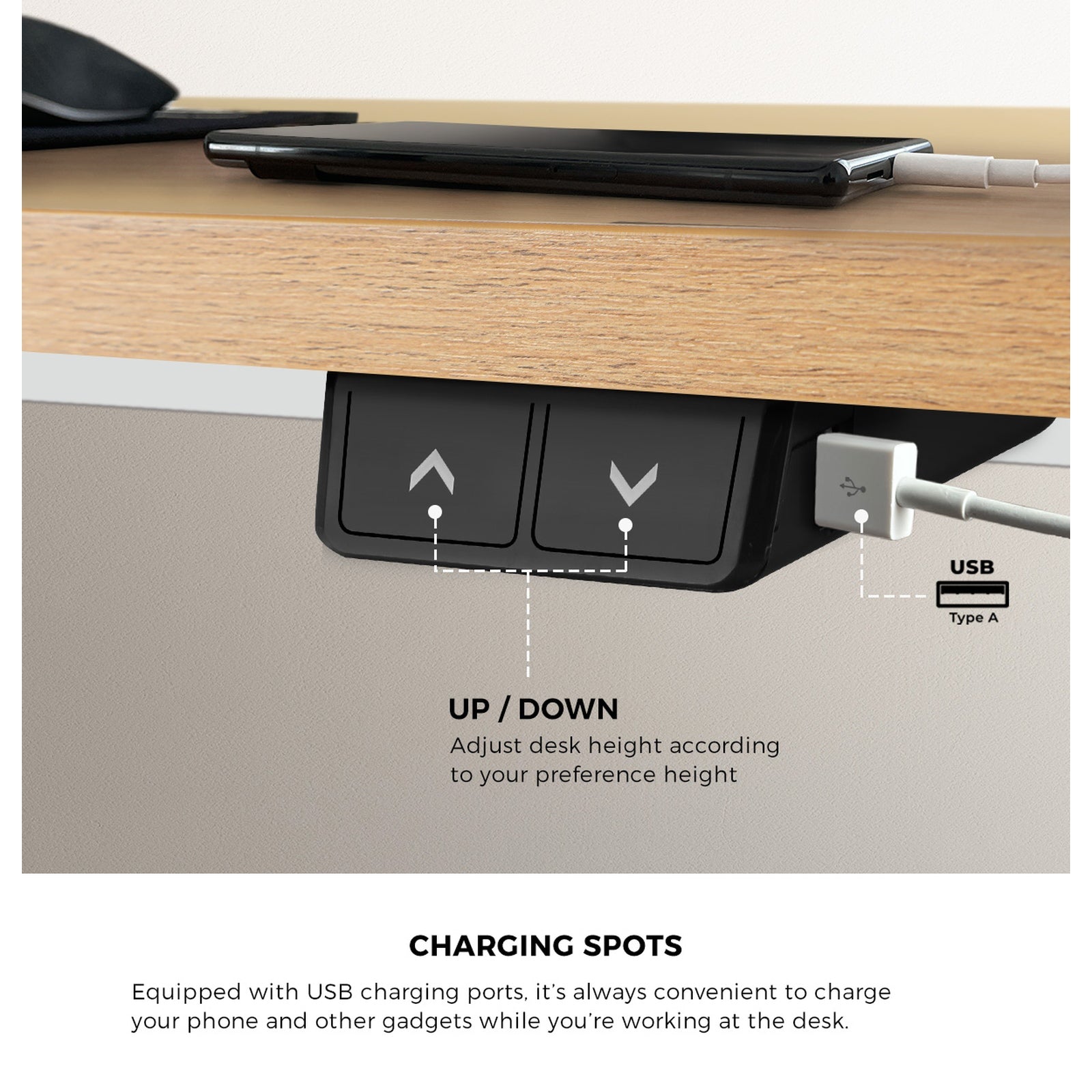 Oikiture 150cm Electric Standing Desk w/ Drawer Motorised Adjustable White Oak - Sunyee