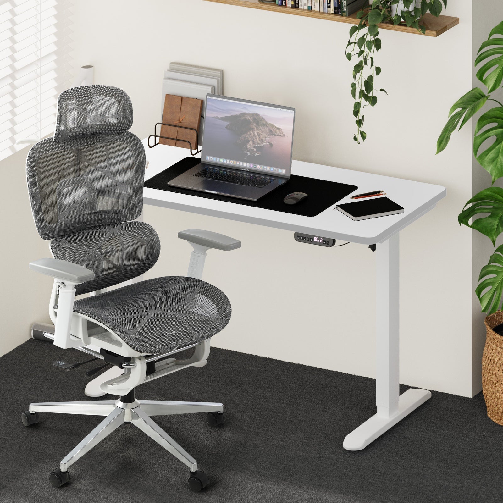 Oikiture Office Desk and Chair Set Mesh Ergonomic Chair Sit-stand Desk GY&WH - Sunyee