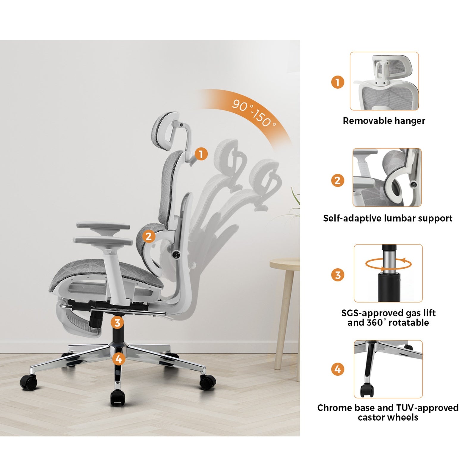 Oikiture Office Desk and Chair Set Mesh Ergonomic Chair Sit-stand Desk GY&WH - Sunyee