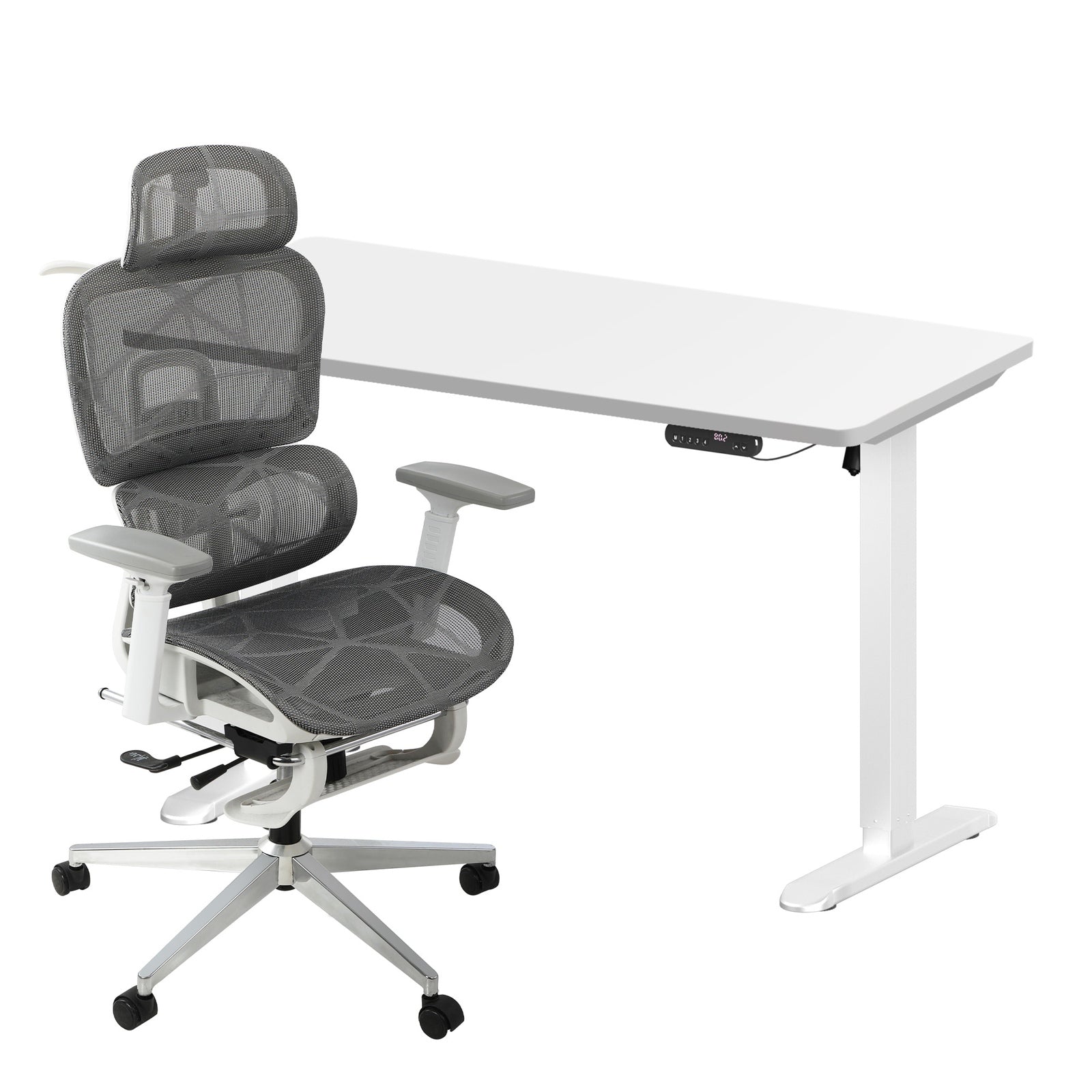 Oikiture Office Desk and Chair Set Mesh Ergonomic Chair Sit-stand Desk GY&WH - Sunyee
