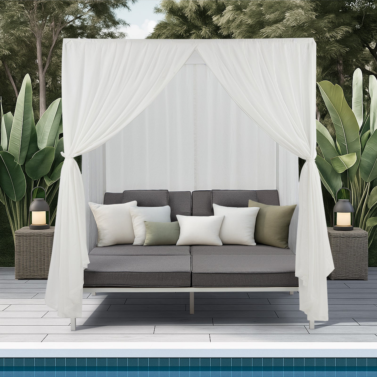 Livsip Double Sun Lounge Outdoor Sofa Day Bed with Curtains Patio Furniture - Sunyee