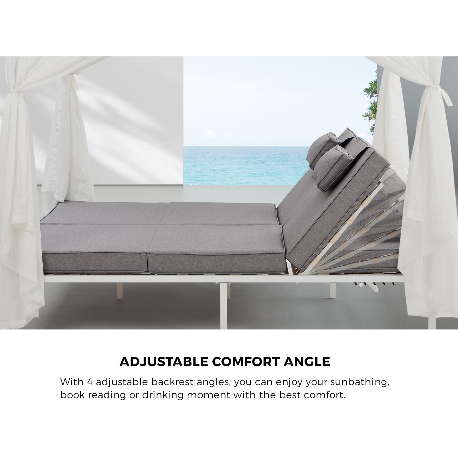 Livsip Double Sun Lounge Outdoor Sofa Day Bed with Curtains Patio Furniture - Sunyee