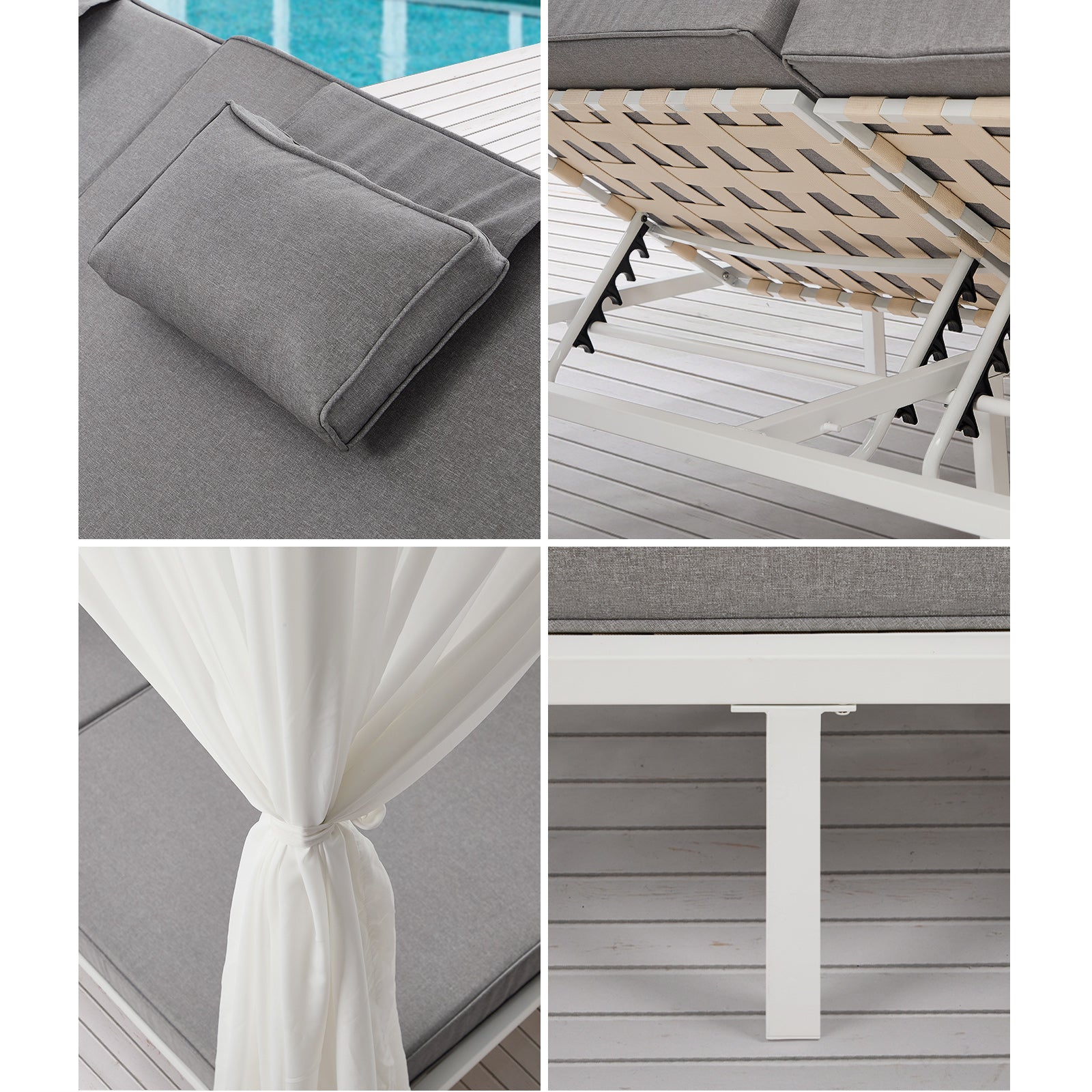 Livsip Double Sun Lounge Outdoor Sofa Day Bed with Curtains Patio Furniture - Sunyee