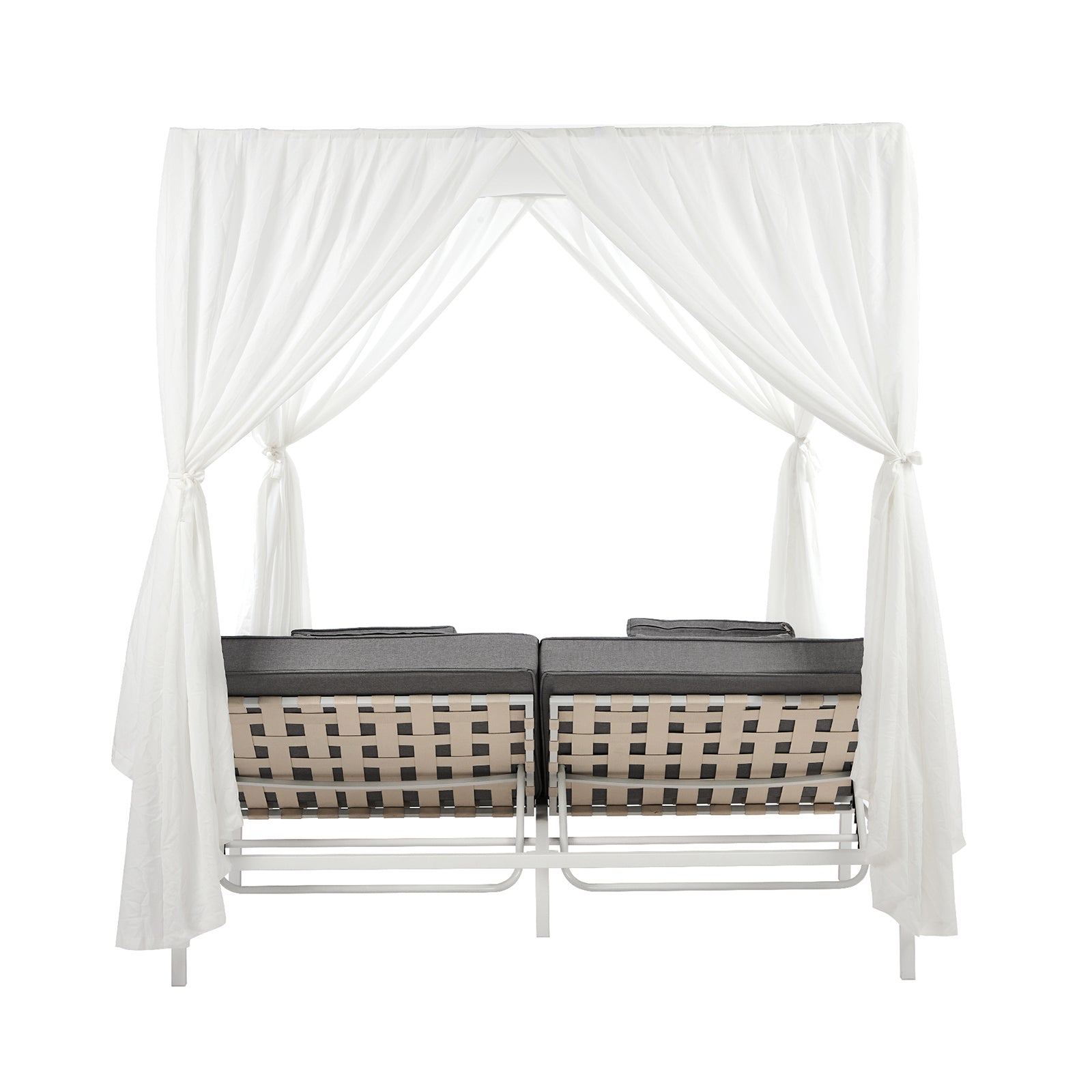 Livsip Double Sun Lounge Outdoor Sofa Day Bed with Curtains Patio Furniture - Sunyee