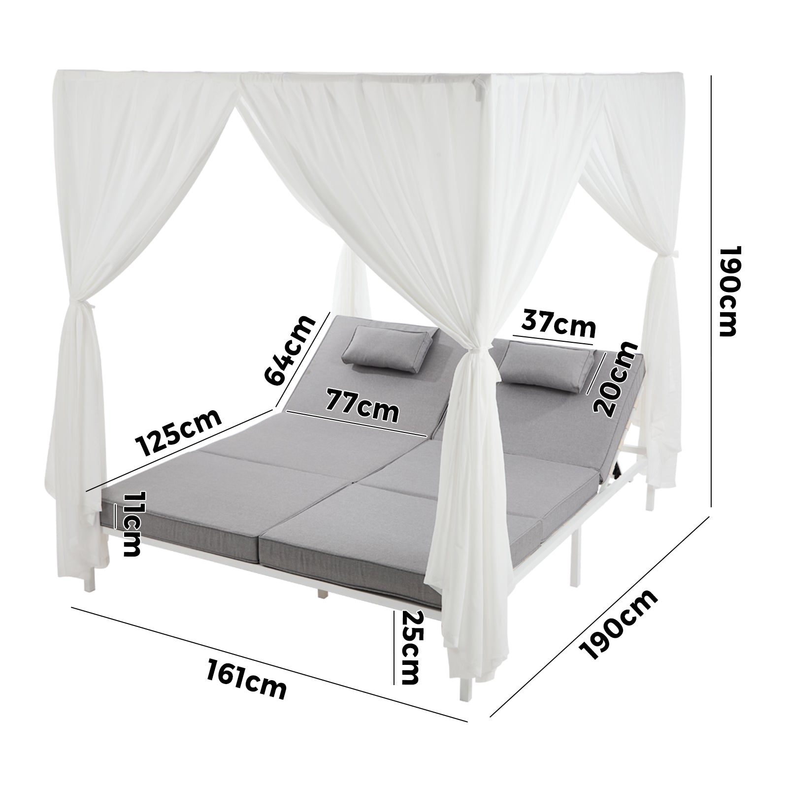 Livsip Double Sun Lounge Outdoor Sofa Day Bed with Curtains Patio Furniture - Sunyee