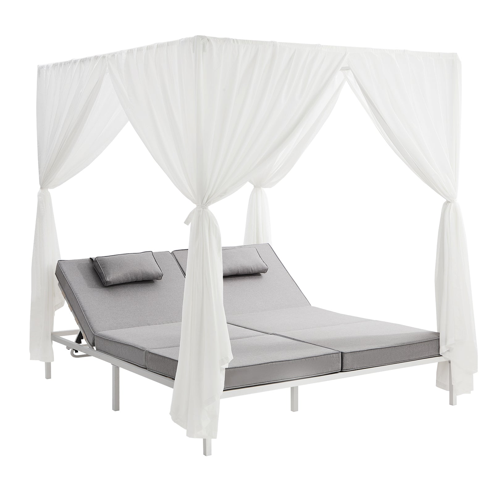 Livsip Double Sun Lounge Outdoor Sofa Day Bed with Curtains Patio Furniture - Sunyee