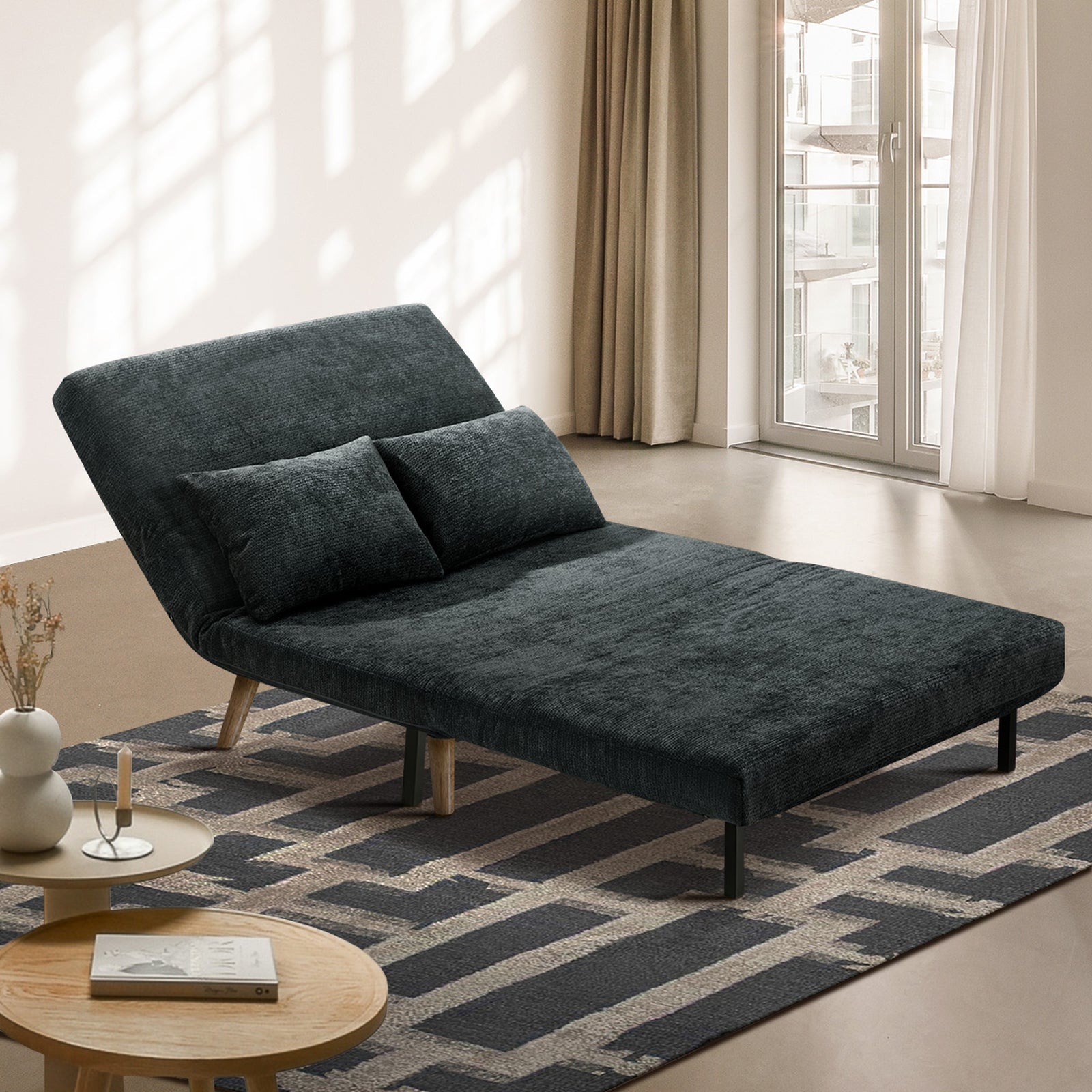 Oikiture Sofa Bed Lounge Chair Chenille Recliner Love Sofa Double Seat Charcoal - Sunyee