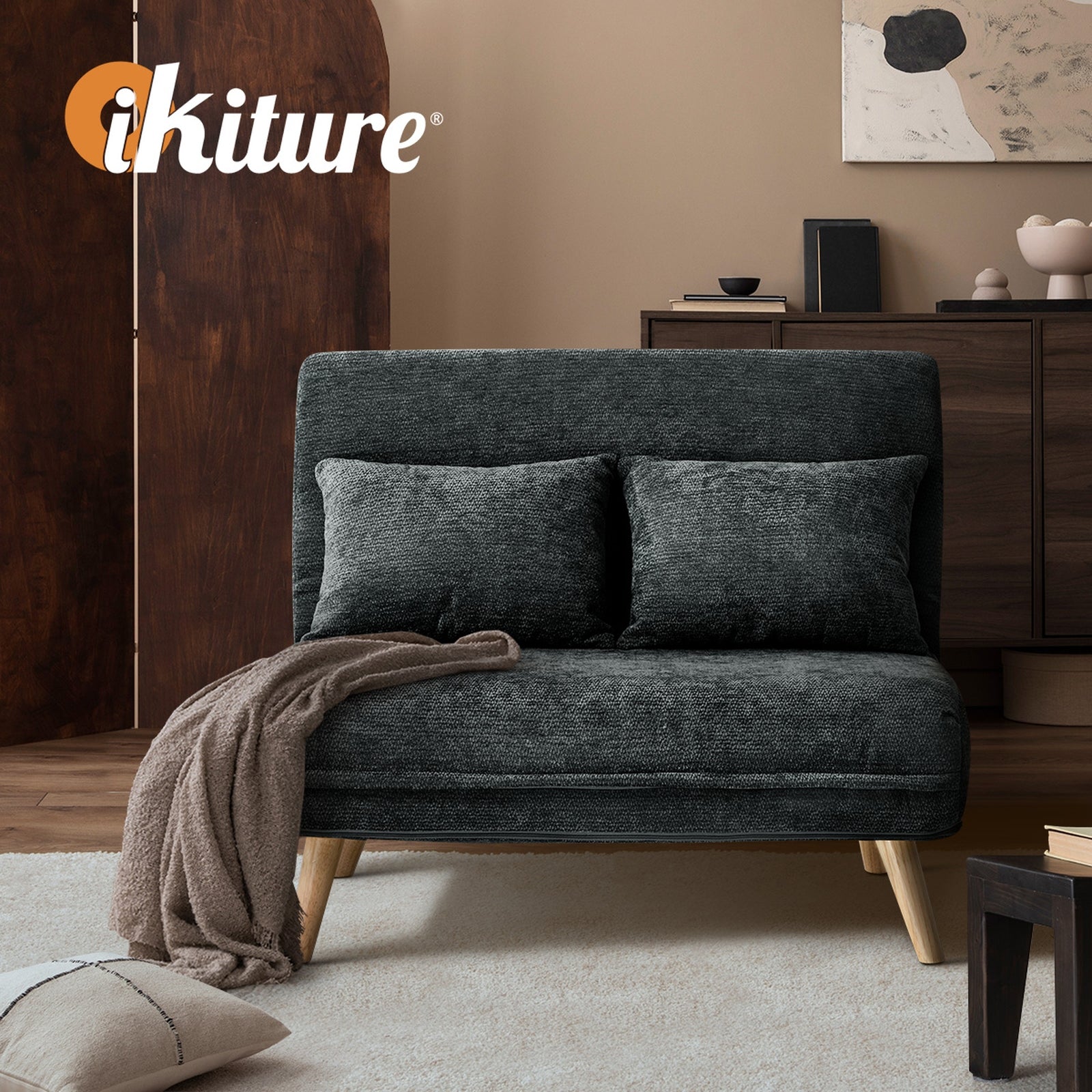Oikiture Sofa Bed Lounge Chair Chenille Recliner Love Sofa Double Seat Charcoal - Sunyee