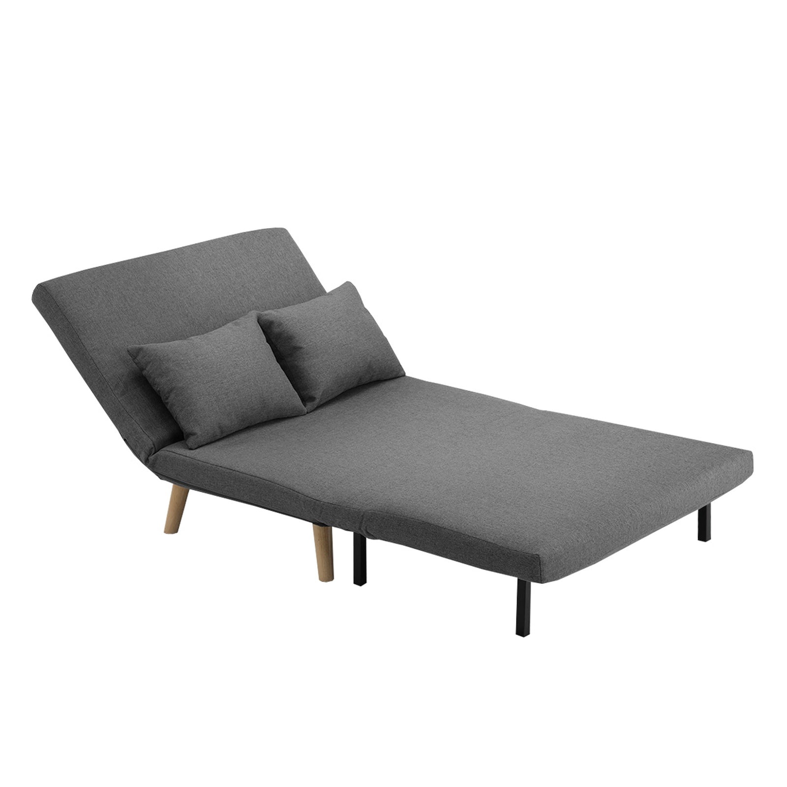 Oikiture Sofa Bed Lounge Chair Linen Fabric Recliner Wood Leg Double Seat Grey - Sunyee