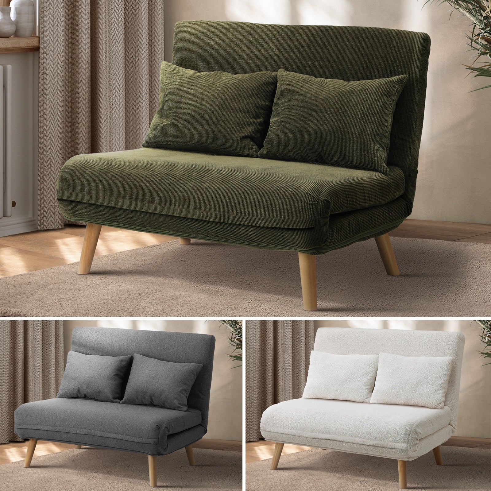 Oikiture Folding Sofa Lounge Single Bed Double Seat Chair Recliner Chaise Pillow - Sunyee