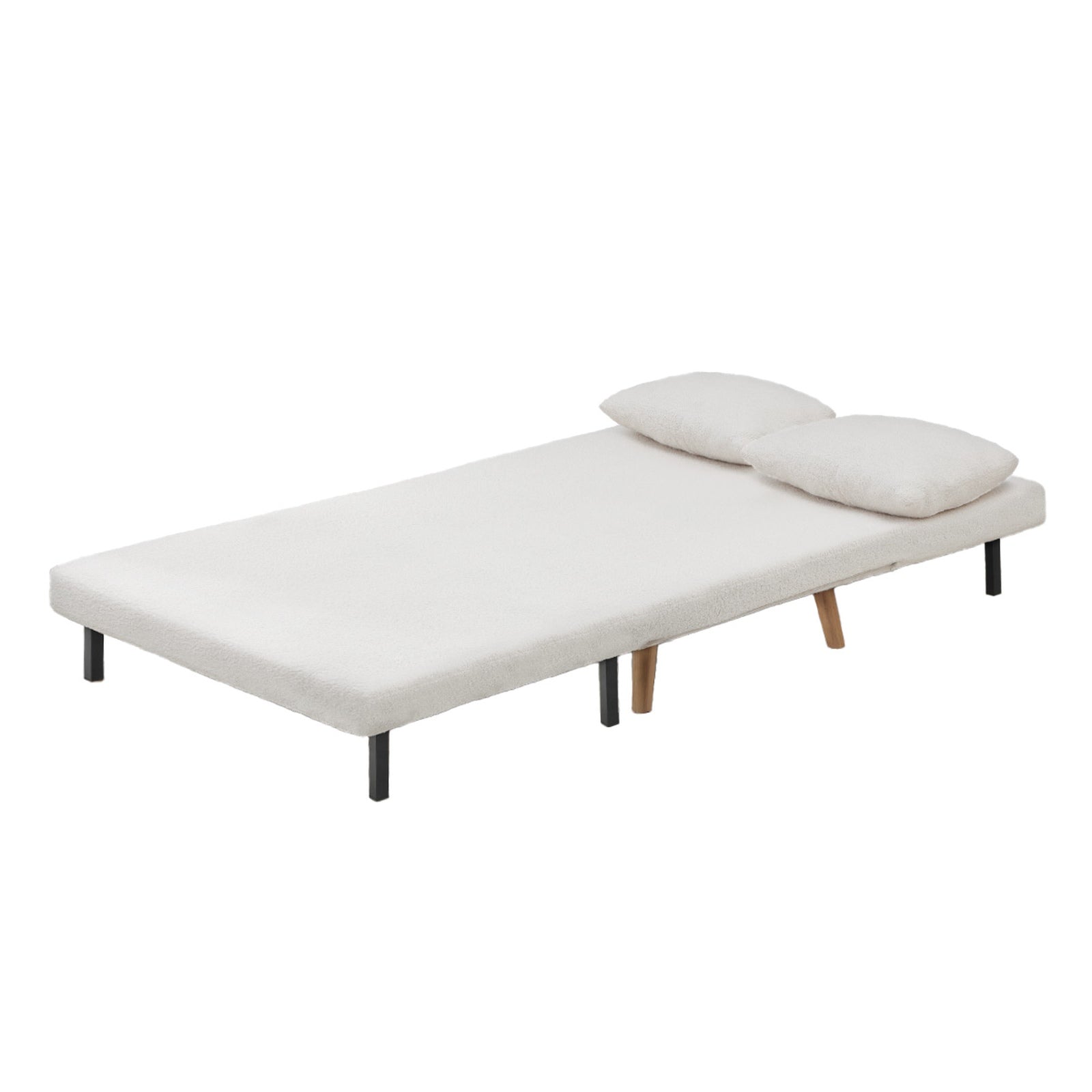 Oikiture Sofa Bed Lounge Chair Sherpa Fabric Recliner Wood Leg Double Seat White - Sunyee
