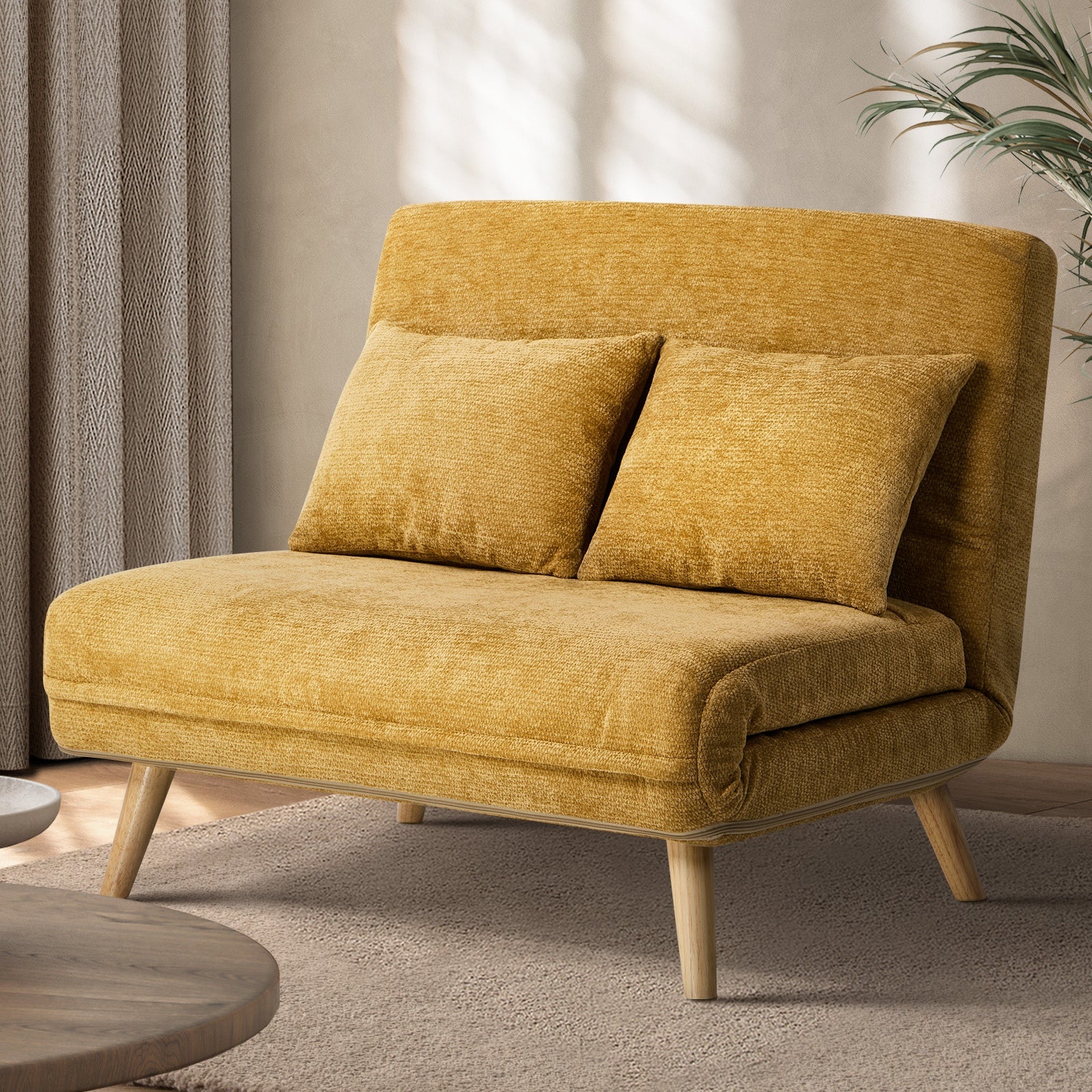 Oikiture Sofa Bed Lounge Chair Chenille Recliner Love Sofa Double Seat Yellow - Sunyee