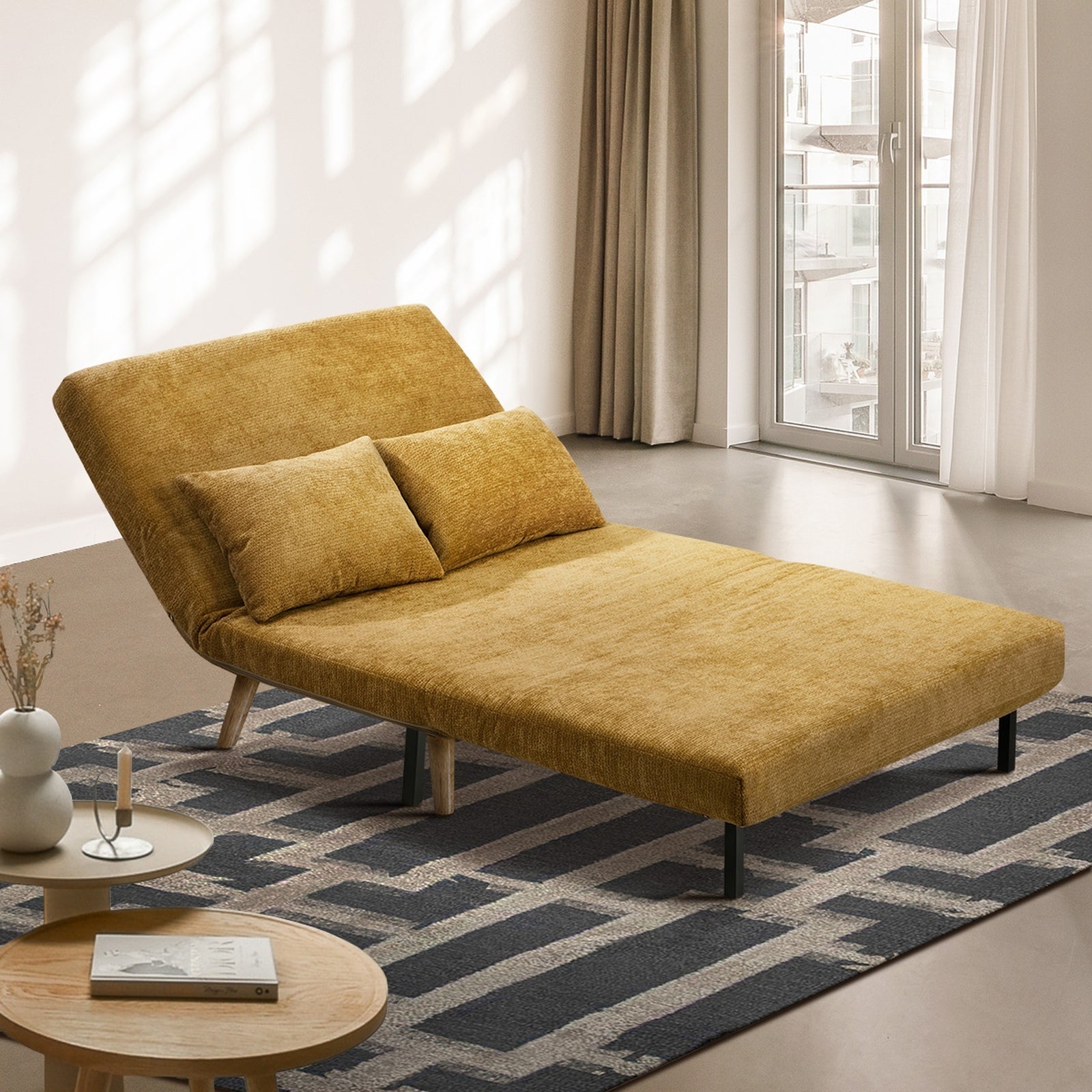 Oikiture Sofa Bed Lounge Chair Chenille Recliner Love Sofa Double Seat Yellow - Sunyee
