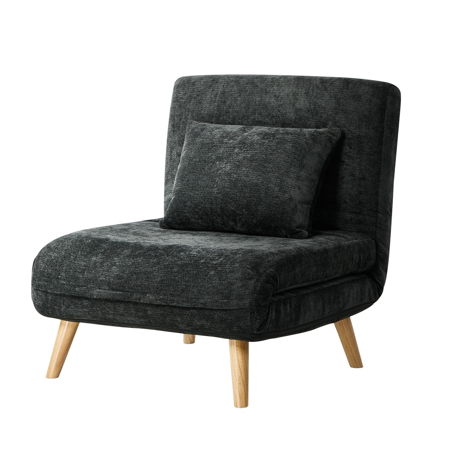 Oikiture Sofa Bed Lounge Chair Chenille Recliner Wooden Leg Single Seat Charcoal - Sunyee