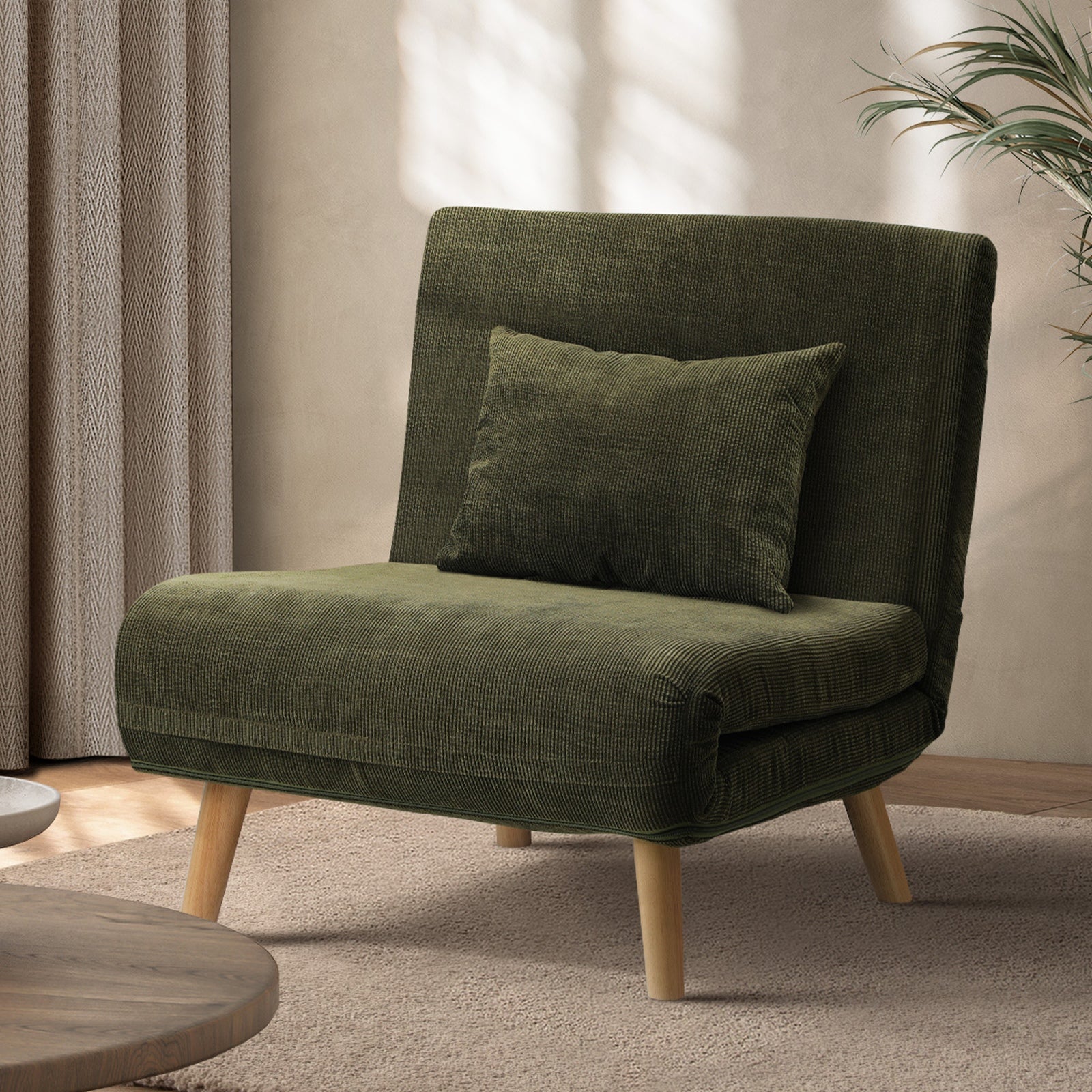 Oikiture Folding Sofa Bed Lounge Singe Chair Recliner Chaise Sherpa/Velvet/Linen - Sunyee