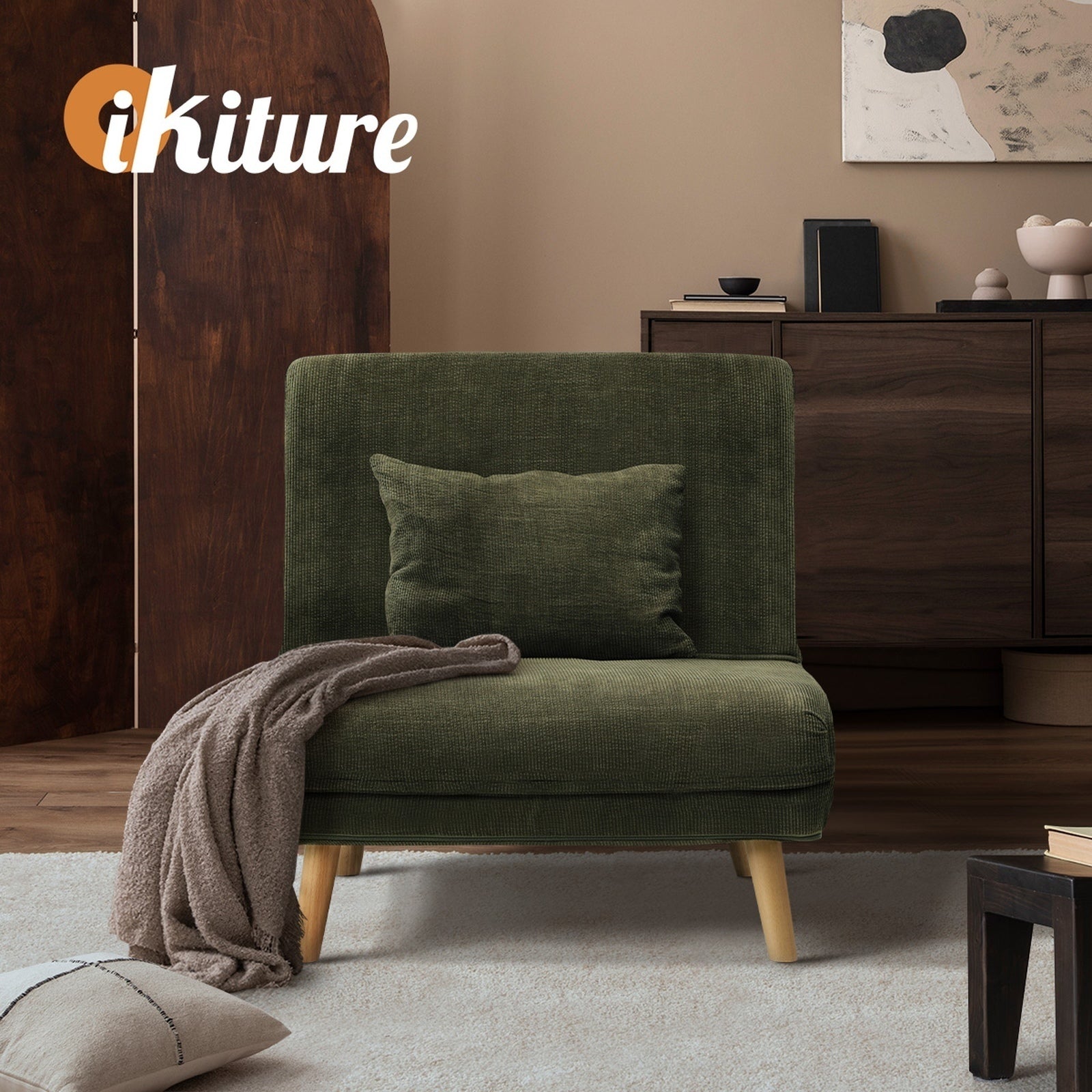 Oikiture Folding Sofa Bed Lounge Singe Chair Recliner Chaise Sherpa/Velvet/Linen - Sunyee