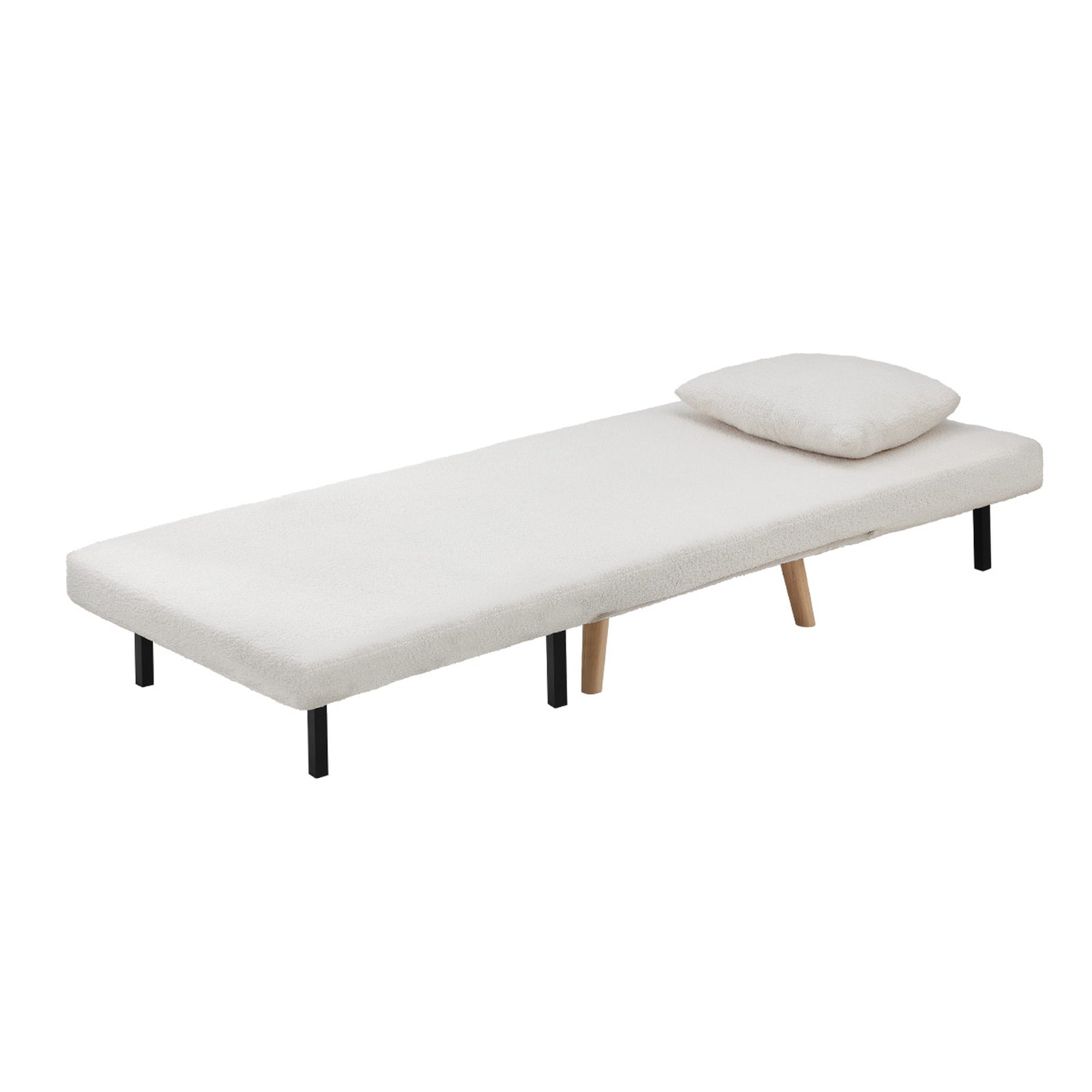 Oikiture Sofa Bed Lounge Chair Sherpa Fabric Recliner Wood Leg Single Seat White - Sunyee