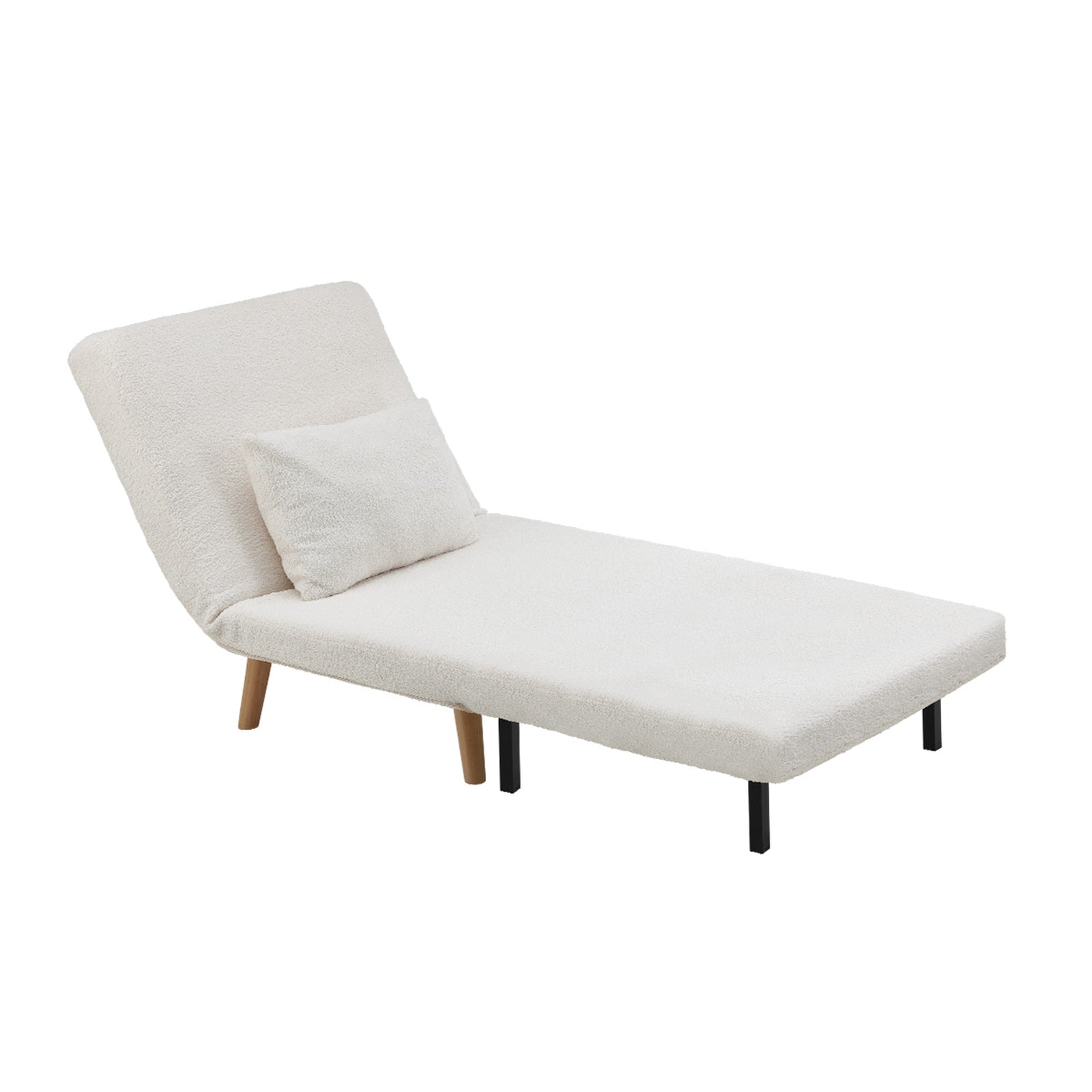 Oikiture Sofa Bed Lounge Chair Sherpa Fabric Recliner Wood Leg Single Seat White - Sunyee