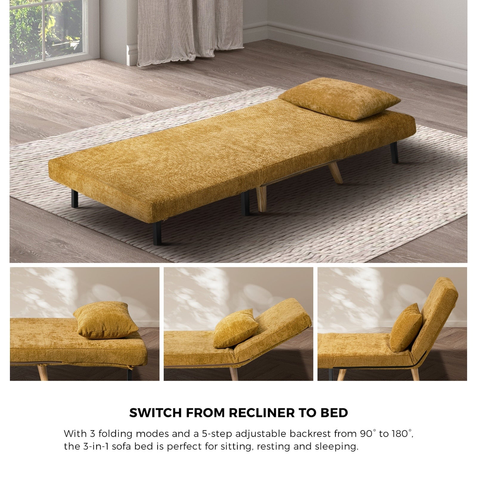 Oikiture Folding Sofa Bed Lounge Singe Chair Recliner Chaise Leisure Couch - Sunyee