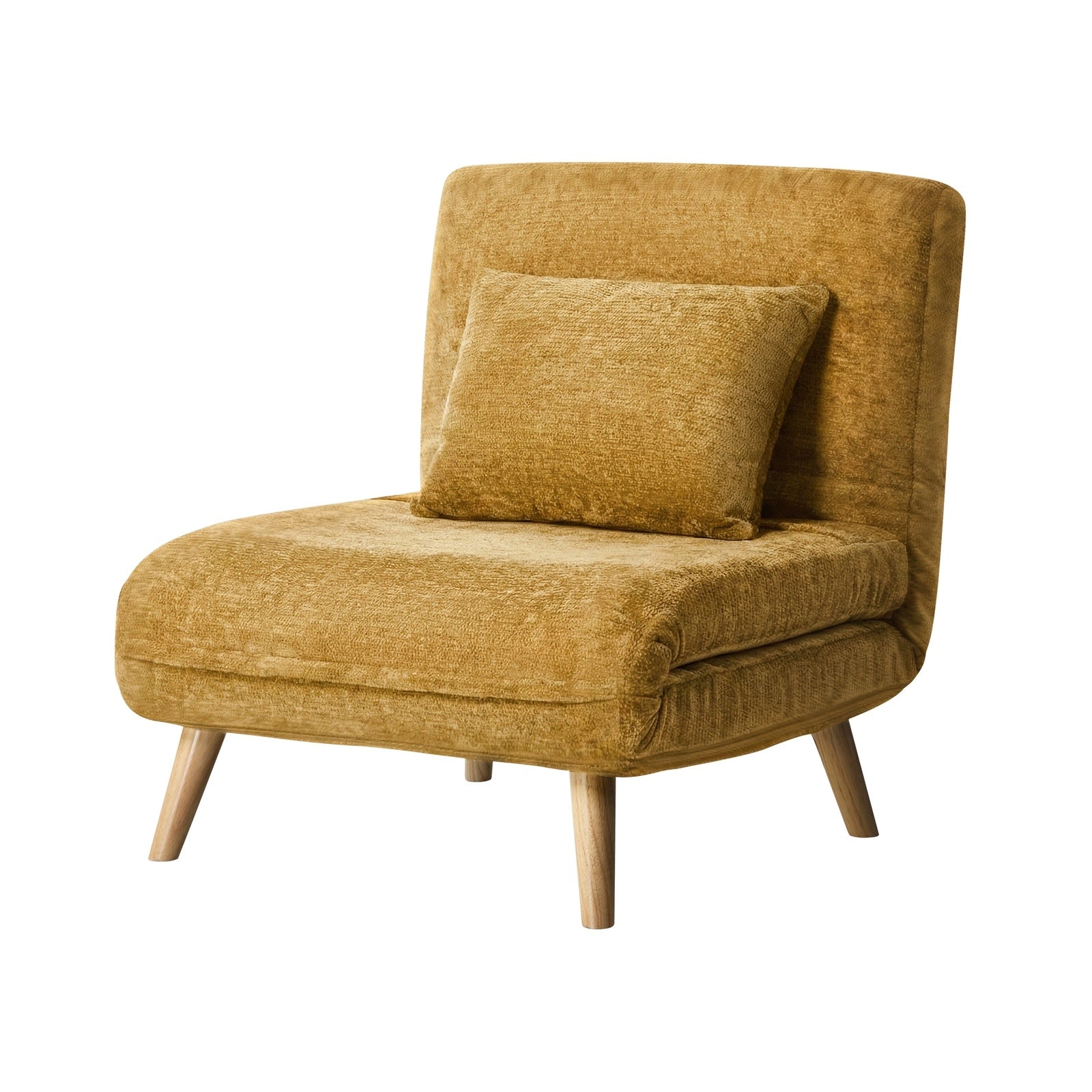 Oikiture Sofa Bed Lounge Chair Chenille Recliner Wooden Legs Single Seat Yellow - Sunyee
