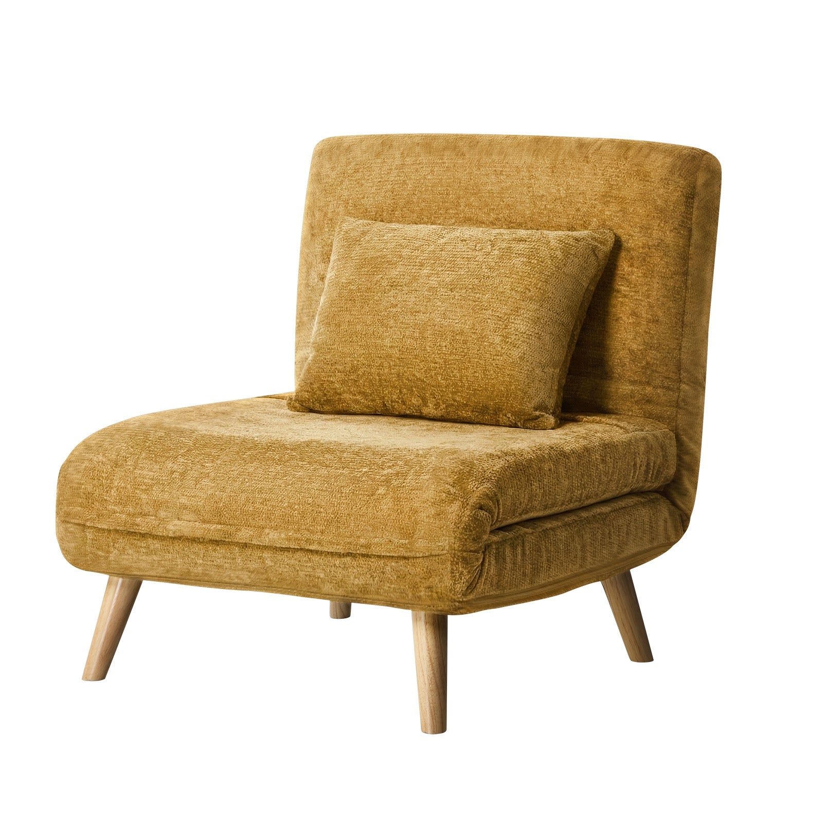 Oikiture Sofa Bed Lounge Chair Chenille Recliner Wooden Legs Single Seat Yellow - Sunyee