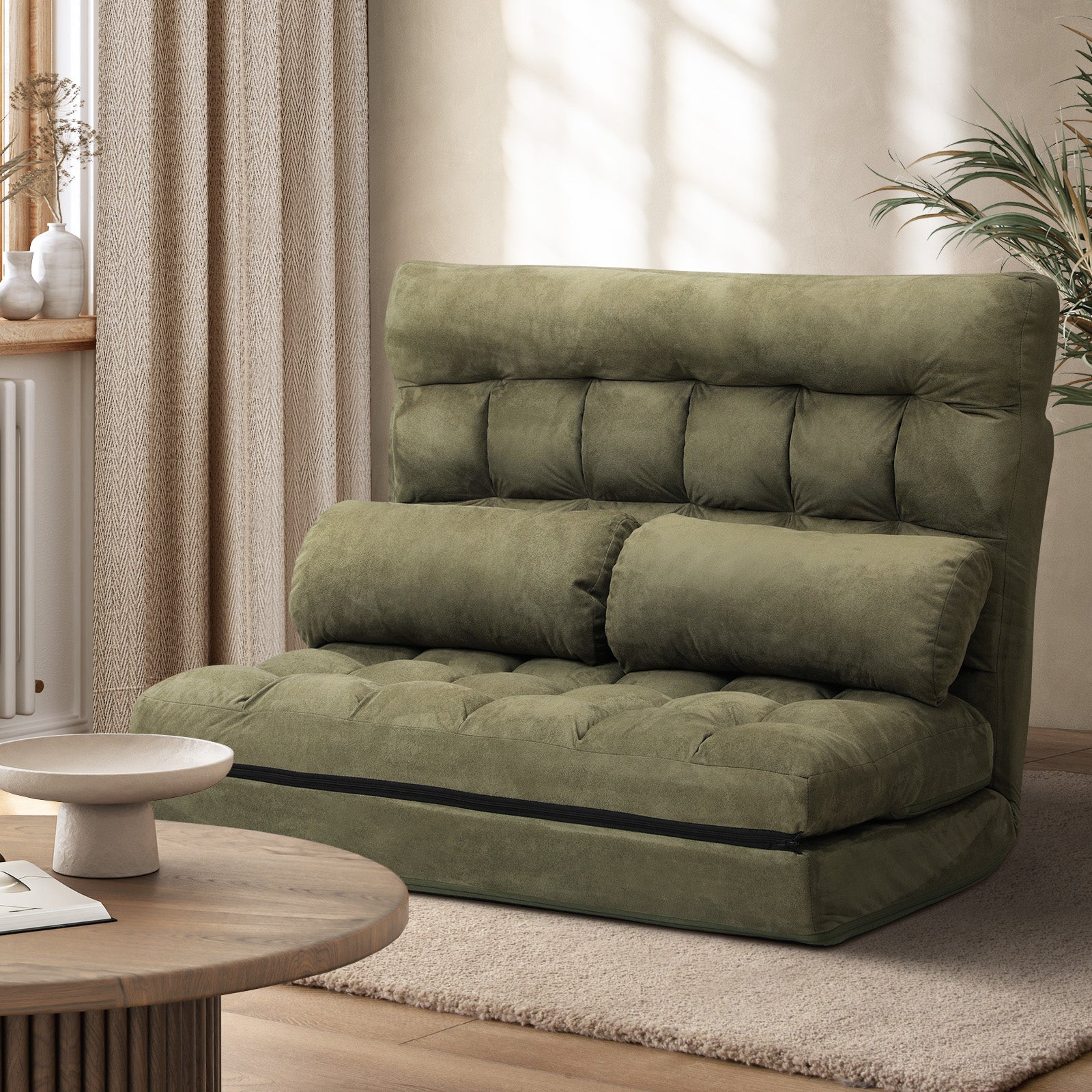Oikiture Lounge Sofa Bed Floor Recliner 2 seater Chaise Chair Folding Green - Sunyee
