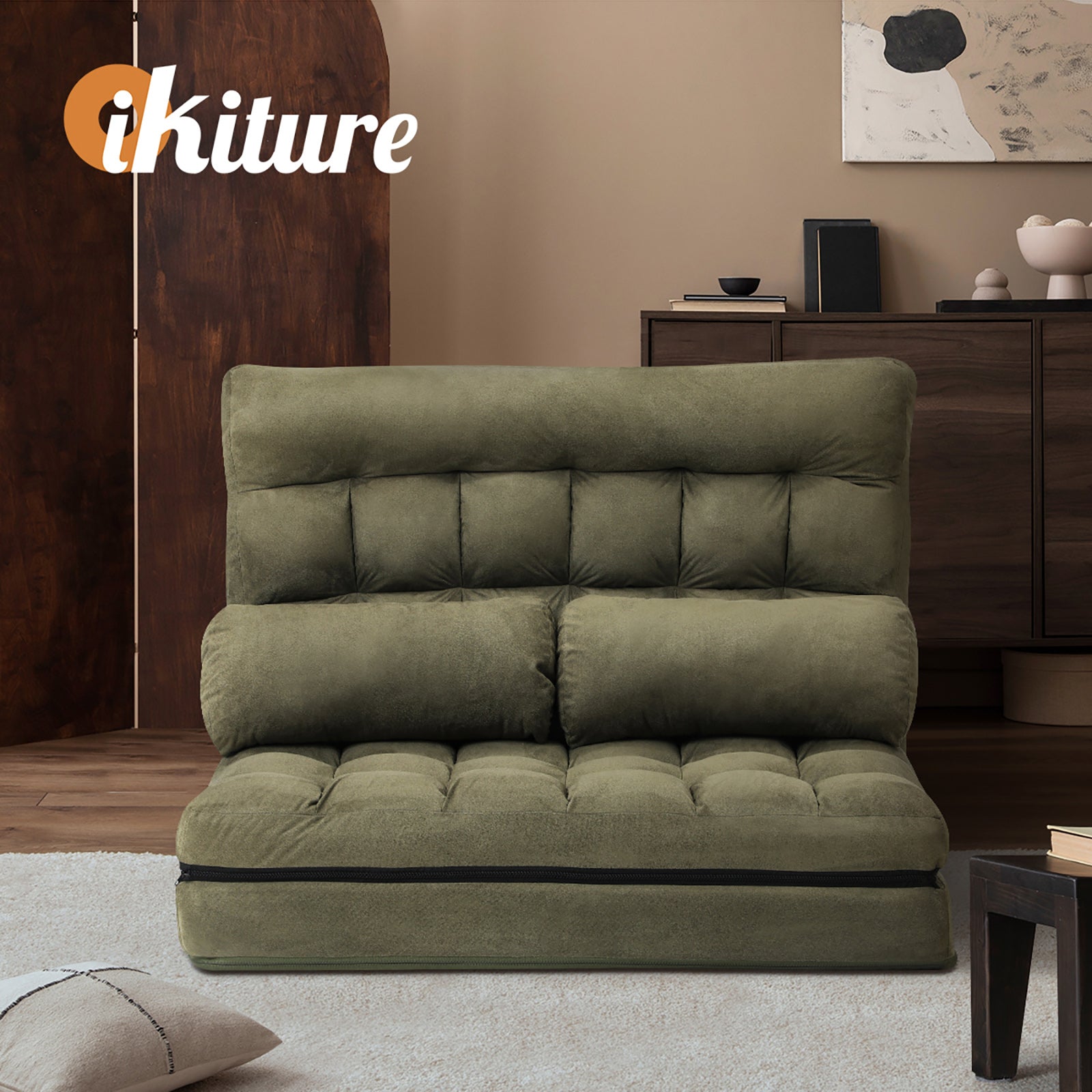 Oikiture Lounge Sofa Bed Floor Recliner 2 seater Chaise Chair Folding Green - Sunyee