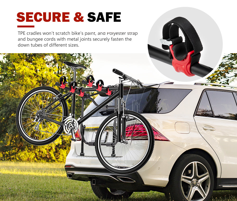 Fieryred 3 Bike Rack Bicycle Carrier Car Rear Universal Trunk Foldable - Sunyee
