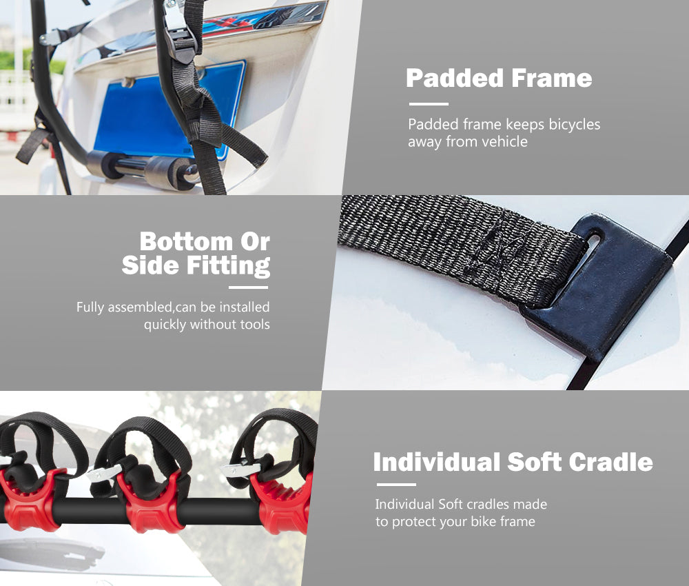 Fieryred 3 Bike Rack Bicycle Carrier Car Rear Universal Trunk Foldable - Sunyee