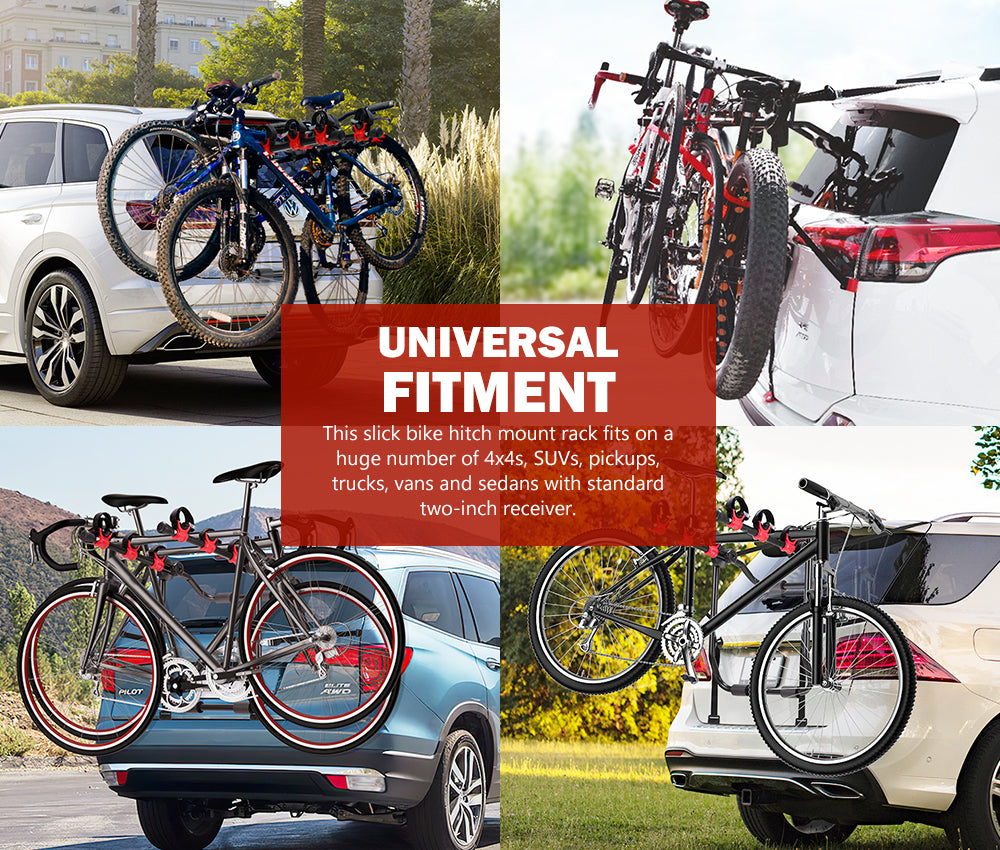 Fieryred 3 Bike Rack Bicycle Carrier Car Rear Universal Trunk Foldable - Sunyee