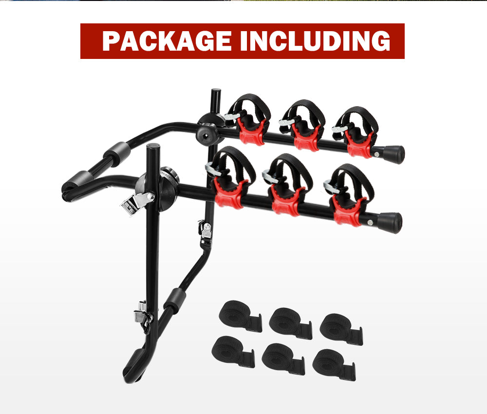 Fieryred 3 Bike Rack Bicycle Carrier Car Rear Universal Trunk Foldable - Sunyee