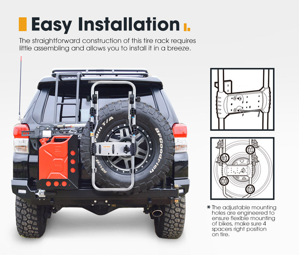 San Hima 2 Bike Carrier Spare Tire Rack Foldable Bicycle Bike Rack Rear Car - Sunyee