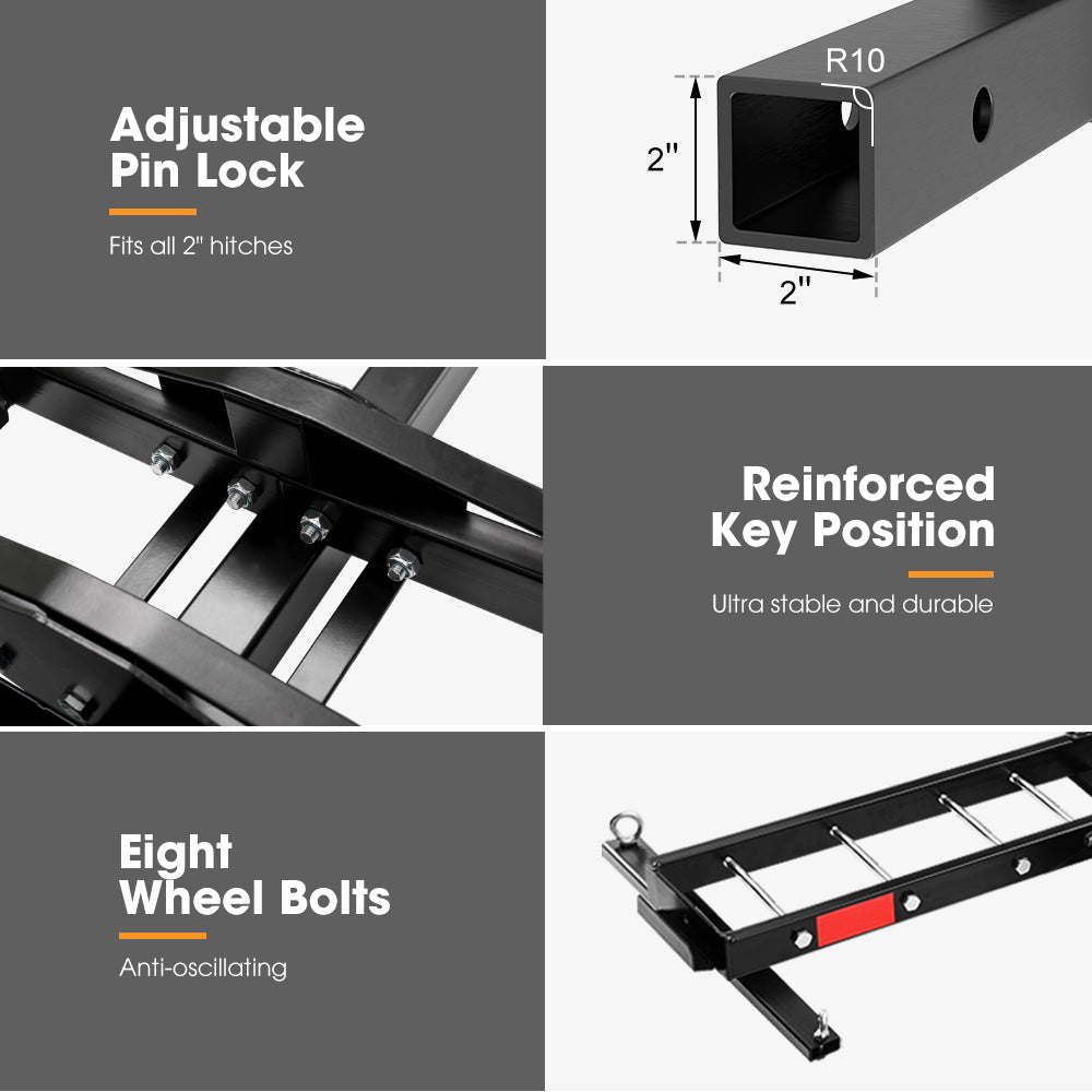 San Hima 2 Arms Motorcycle Motorbike Carrier 2″ Towbar Hitch Rack Dirt Bike Ramp Steel - Sunyee
